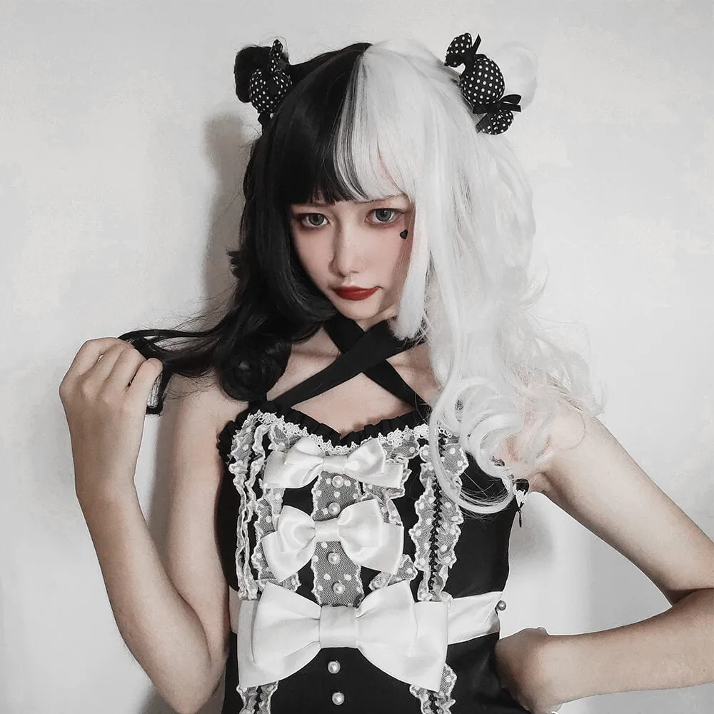 Gothic Black And White Split Wig With Bangs