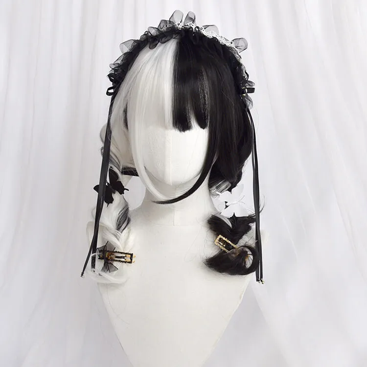 Gothic Black And White Split Wig With Bangs