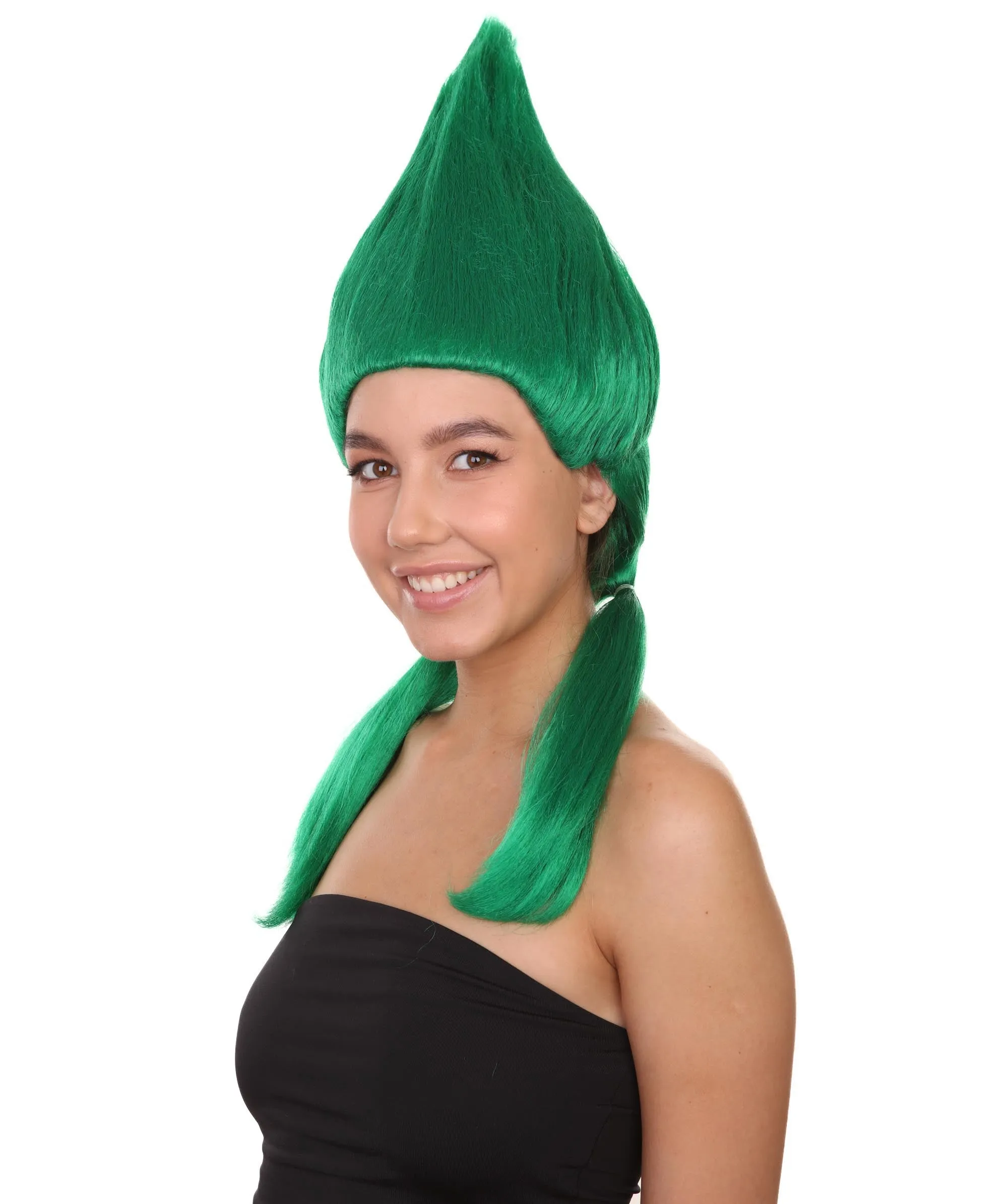 Green Womens Wig | Fancy Halloween Wig with Ponytails | Premium Breathable Capless Cap