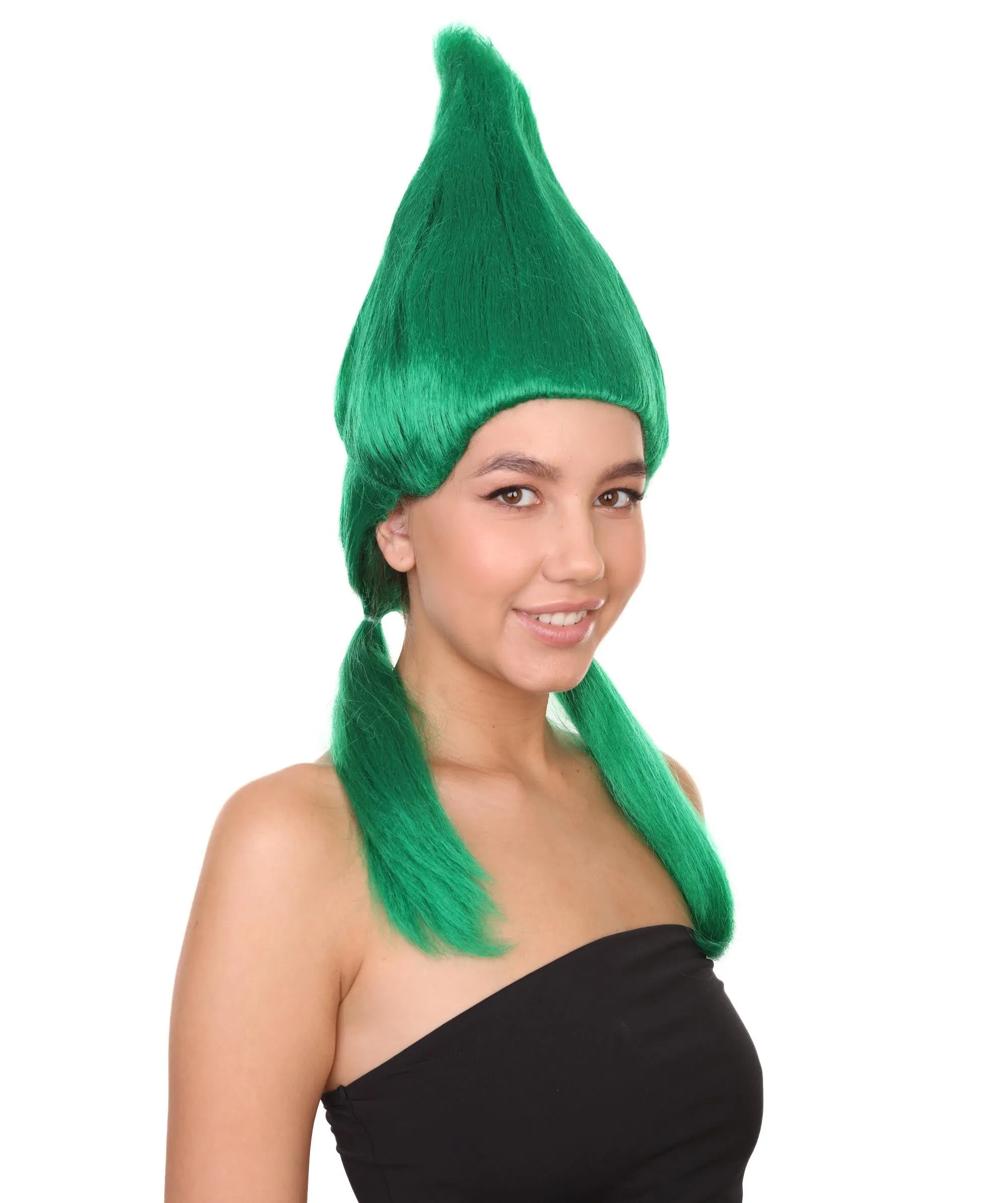 Green Womens Wig | Fancy Halloween Wig with Ponytails | Premium Breathable Capless Cap