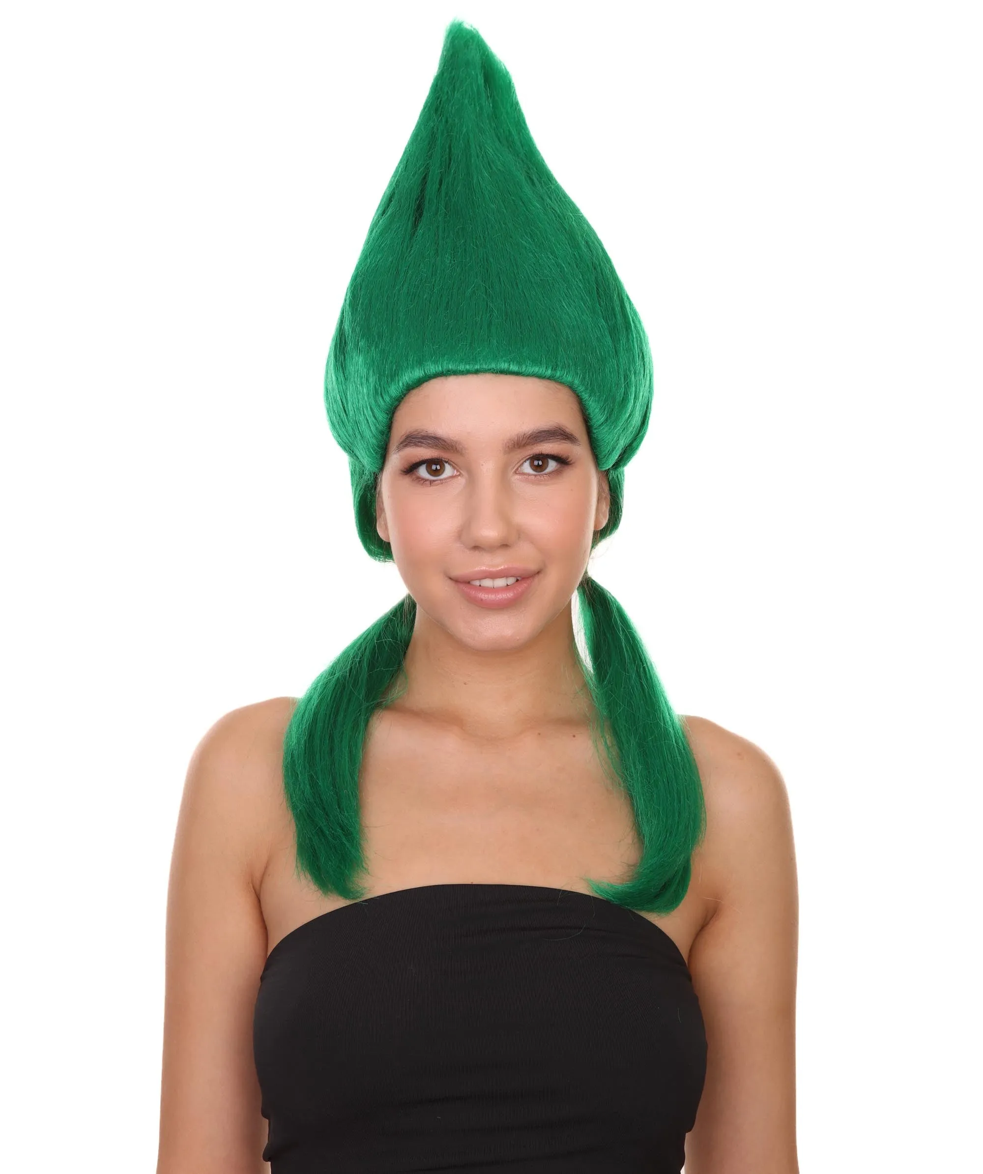 Green Womens Wig | Fancy Halloween Wig with Ponytails | Premium Breathable Capless Cap