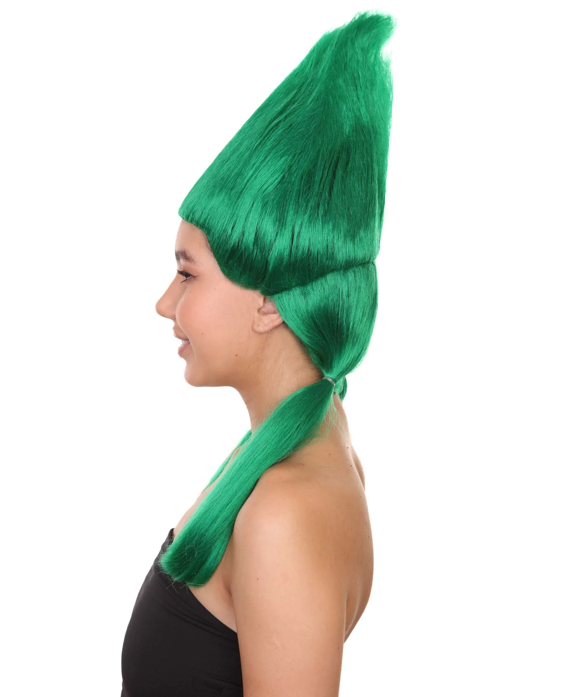 Green Womens Wig | Fancy Halloween Wig with Ponytails | Premium Breathable Capless Cap