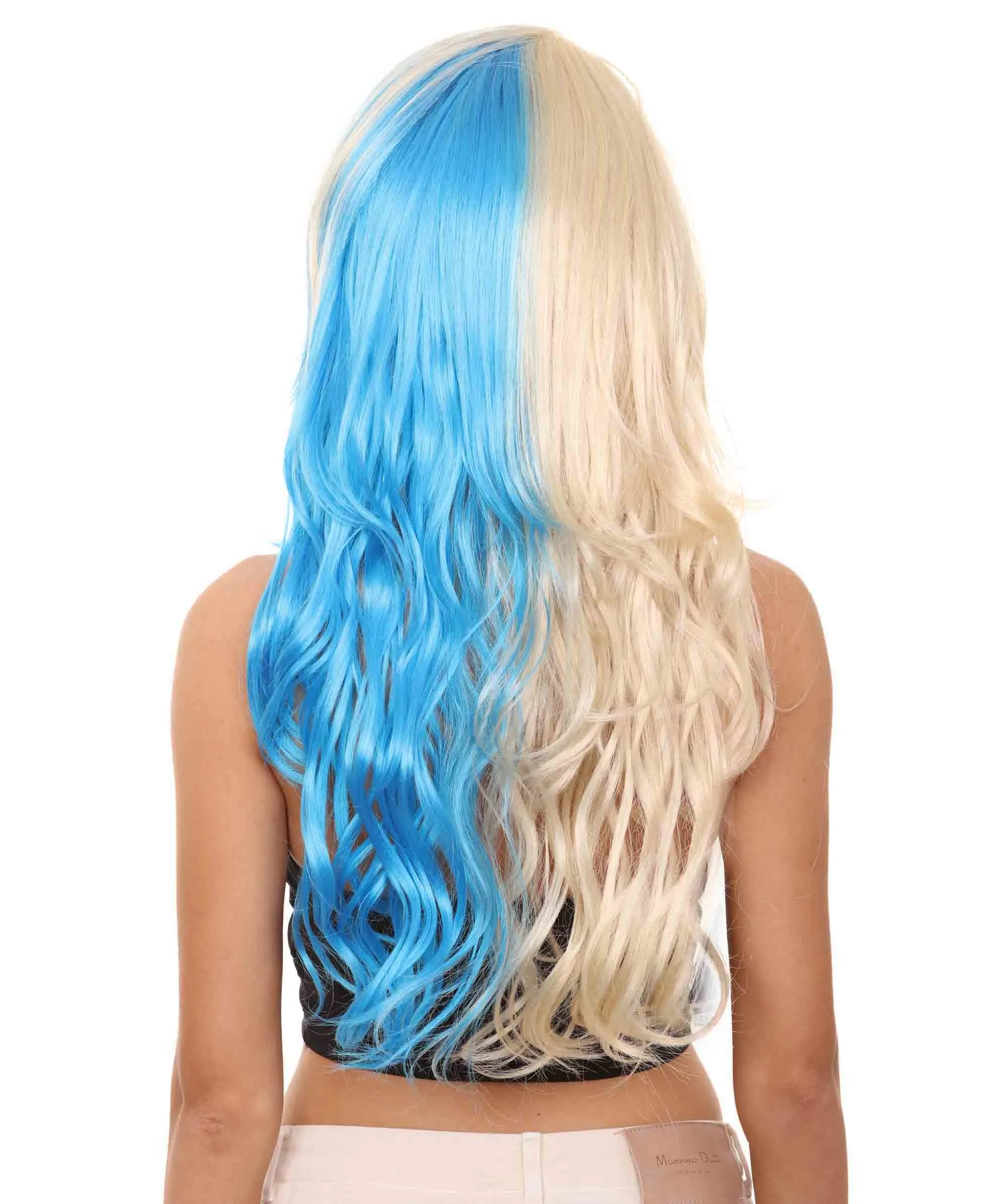 Half Blonde and Half Blue Wig | Fancy Party Event Ready Halloween Wig | Premium Breathable Capless Cap