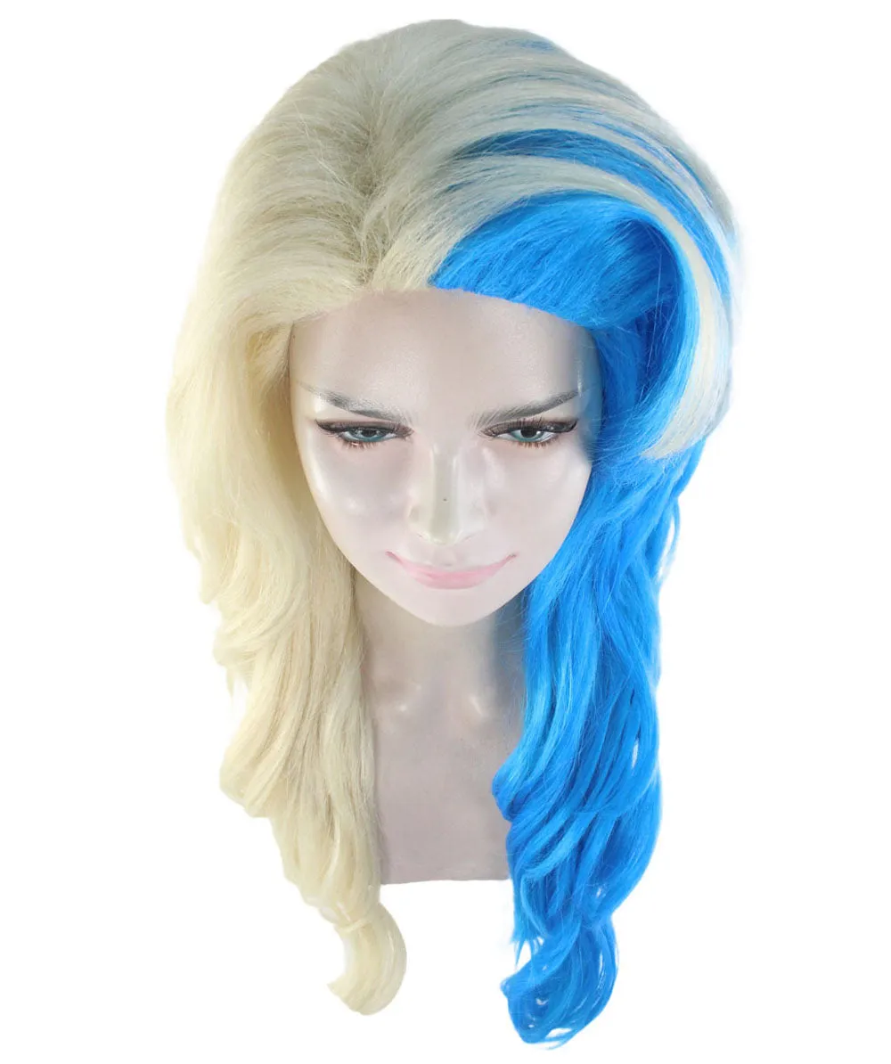 Half Blonde and Half Blue Wig | Fancy Party Event Ready Halloween Wig | Premium Breathable Capless Cap