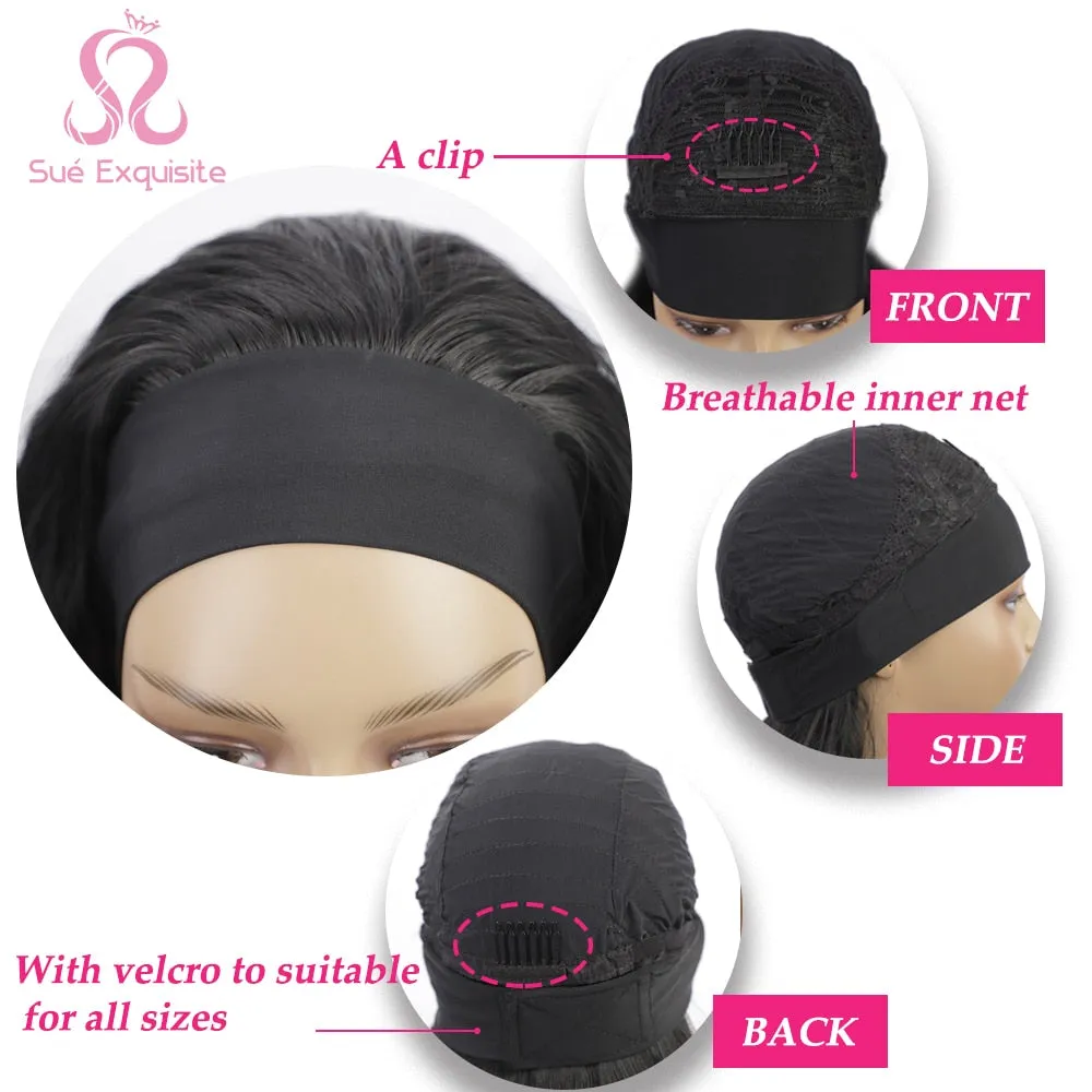 Headband Wig  Water Wavy Wig Synthetic Body Wavy Wig Scarf Wig Glueless  Full Wig Color Black Wavy Wigs