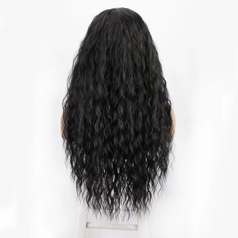 Headband Wig  Water Wavy Wig Synthetic Body Wavy Wig Scarf Wig Glueless  Full Wig Color Black Wavy Wigs