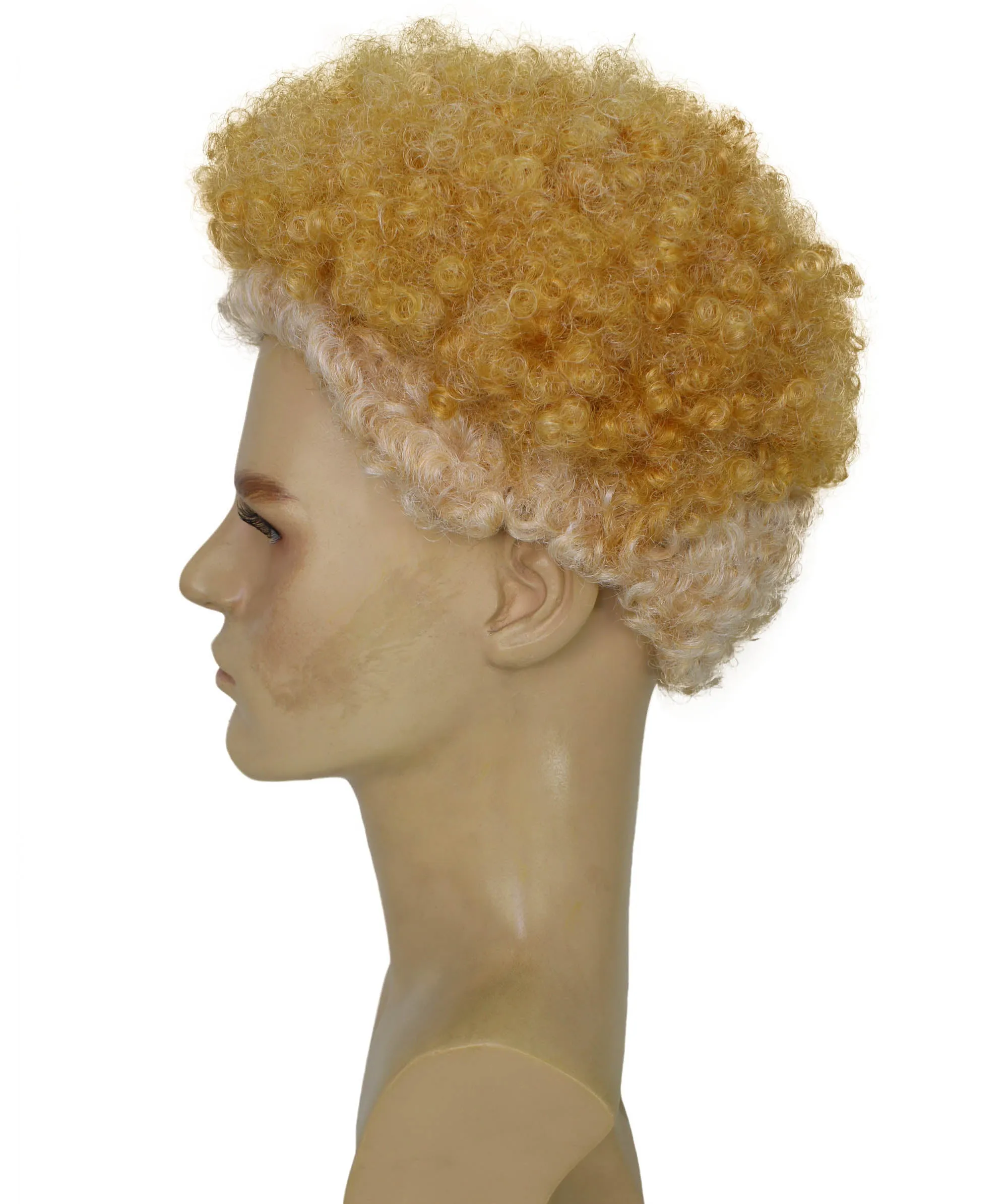 HPO Adult Men's Actor Stylish Blonde Afro Wig| Perfect for Halloween| Flame-retardant Synthetic Fiber