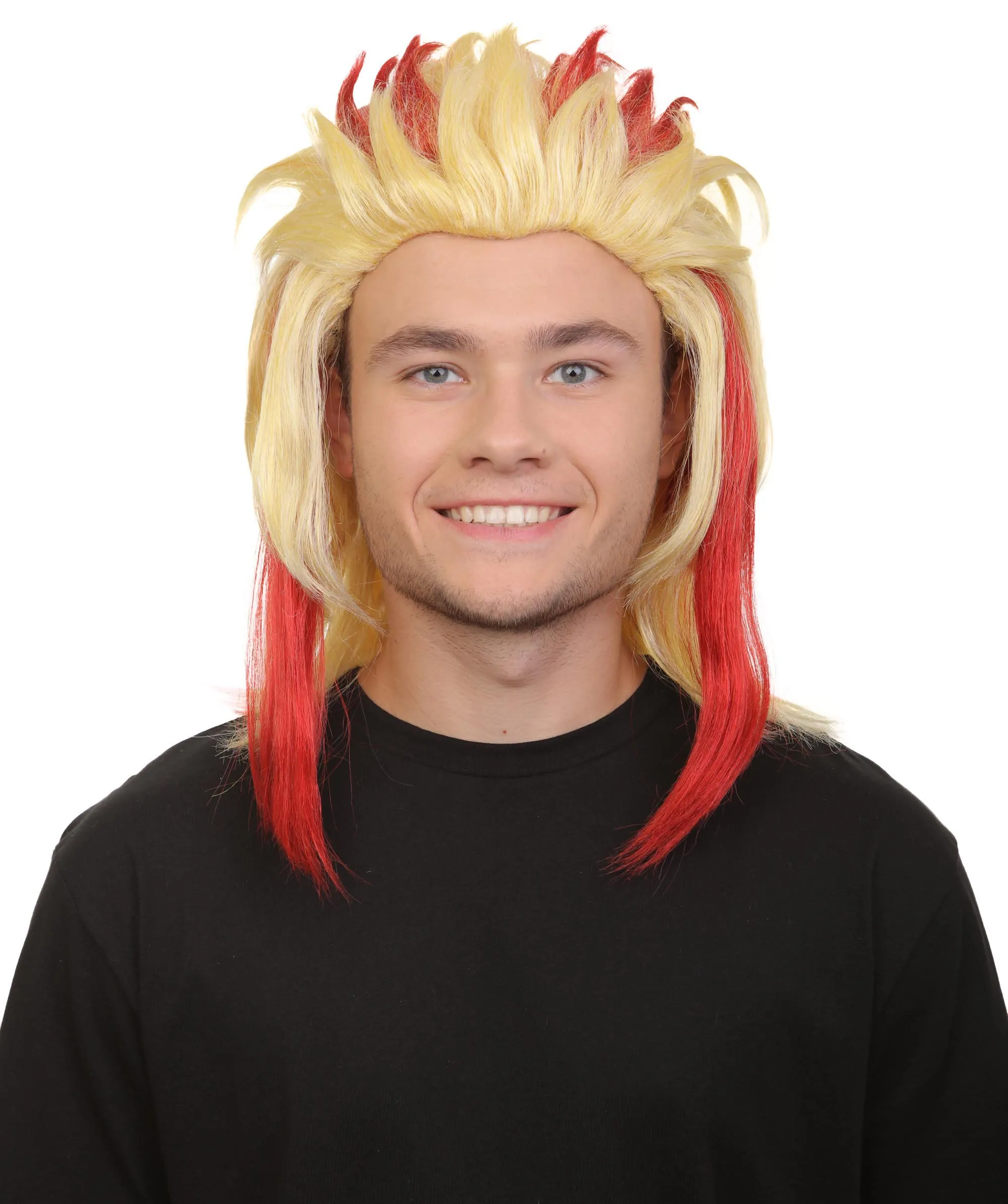 HPO Adult Men's Anime Demon Hunter Yellow & Red Flame Hair Wig