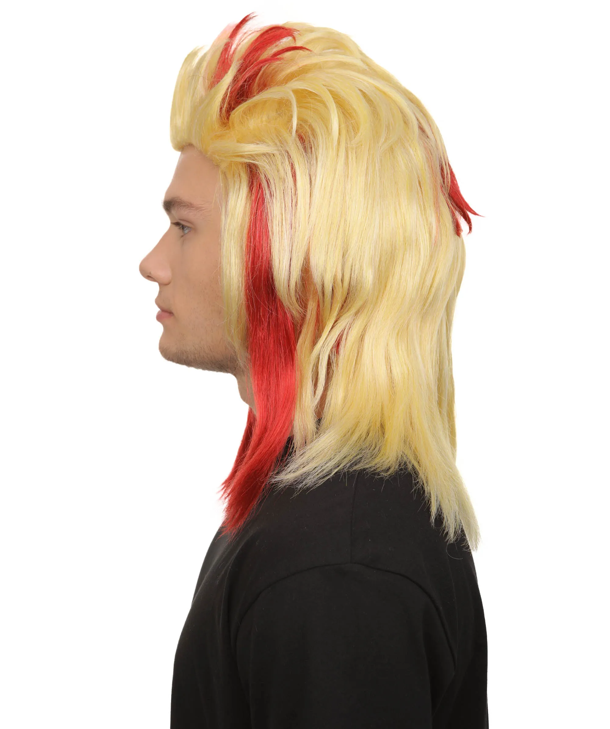 HPO Adult Men's Anime Demon Hunter Yellow & Red Flame Hair Wig