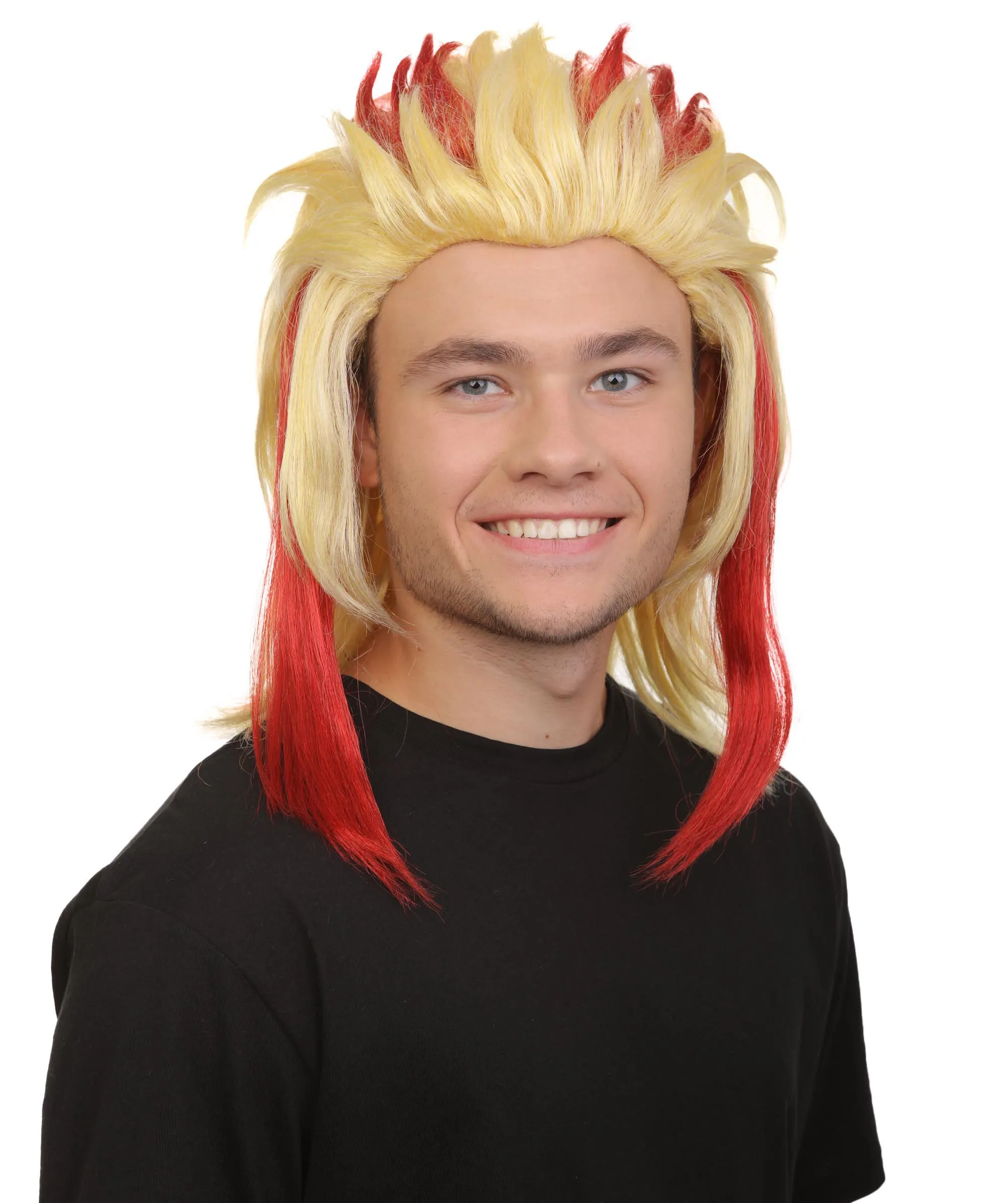 HPO Adult Men's Anime Demon Hunter Yellow & Red Flame Hair Wig