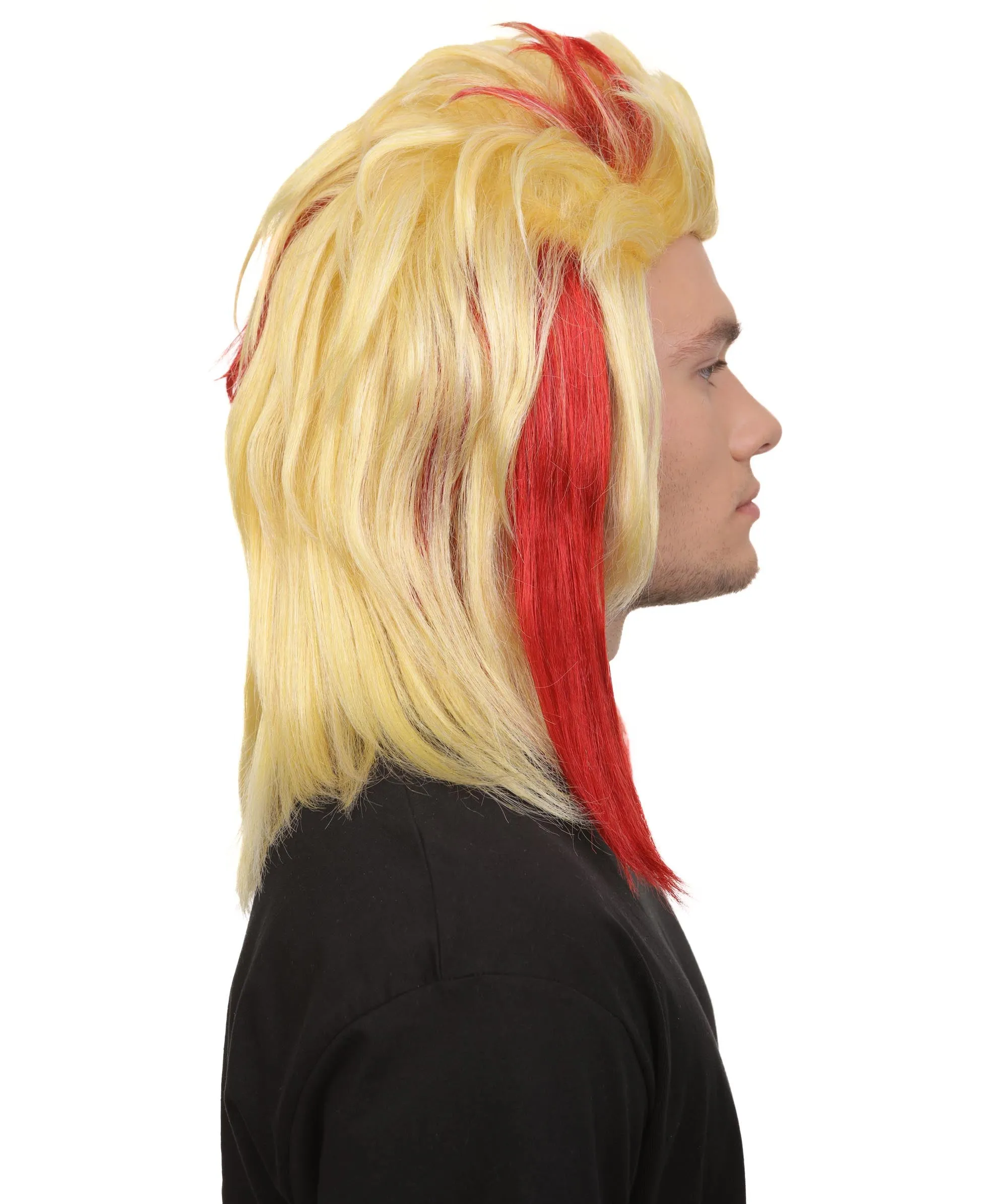 HPO Adult Men's Anime Demon Hunter Yellow & Red Flame Hair Wig