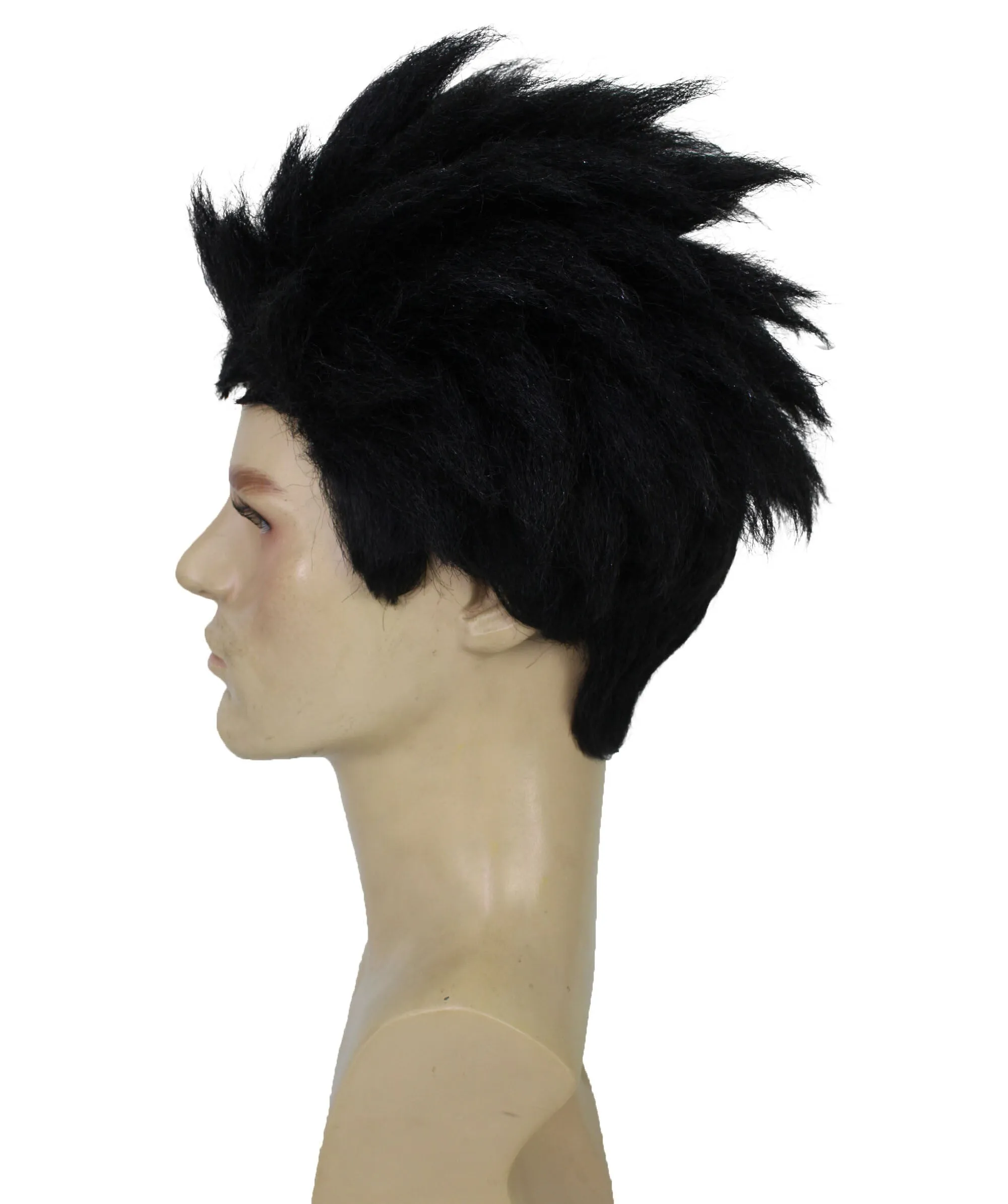 HPO Adult Men's Anime Spiky Black Wig |  Best for Halloween | Flame-retardant Synthetic Fiber