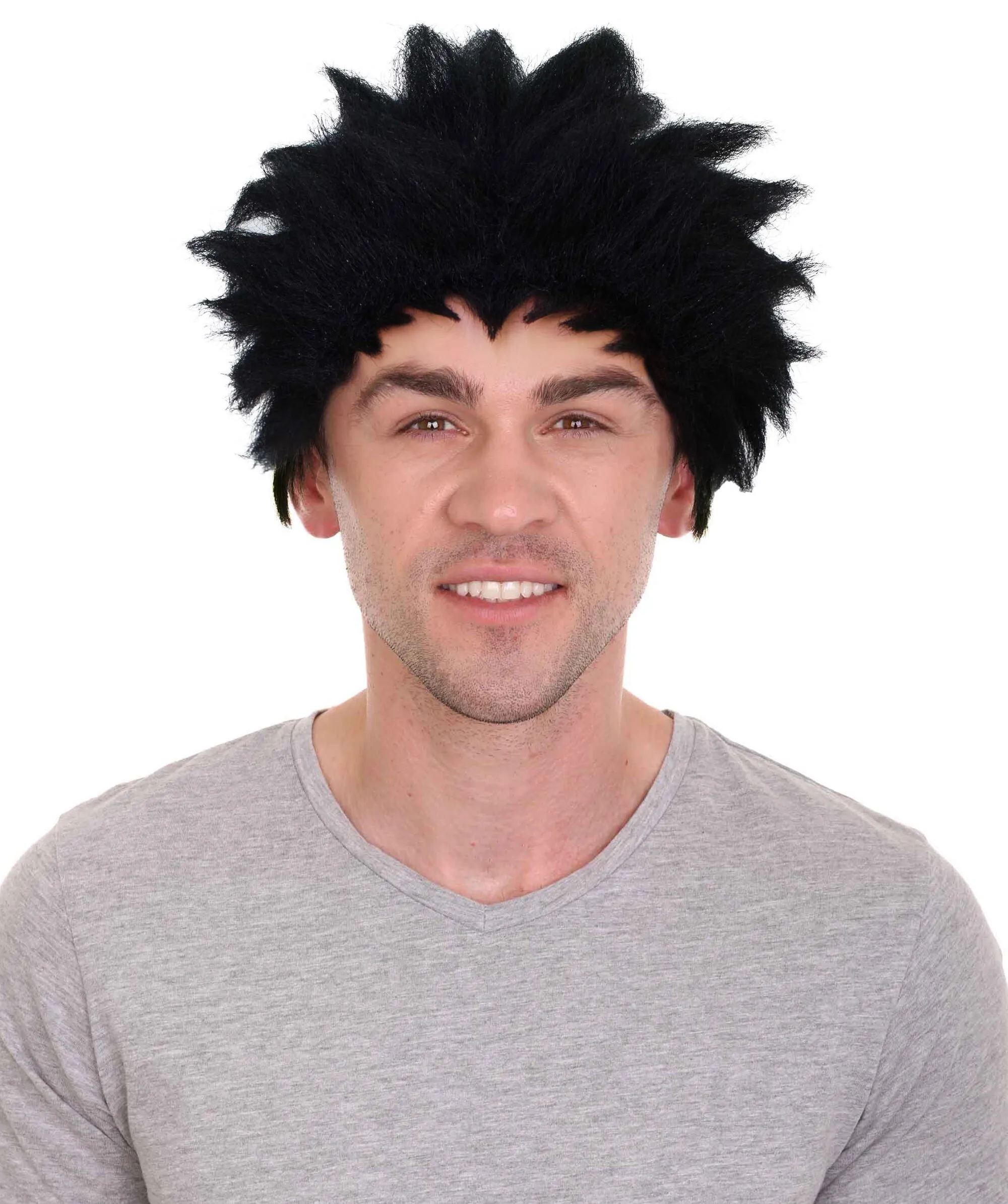 HPO Adult Men's Anime Spiky Black Wig |  Best for Halloween | Flame-retardant Synthetic Fiber