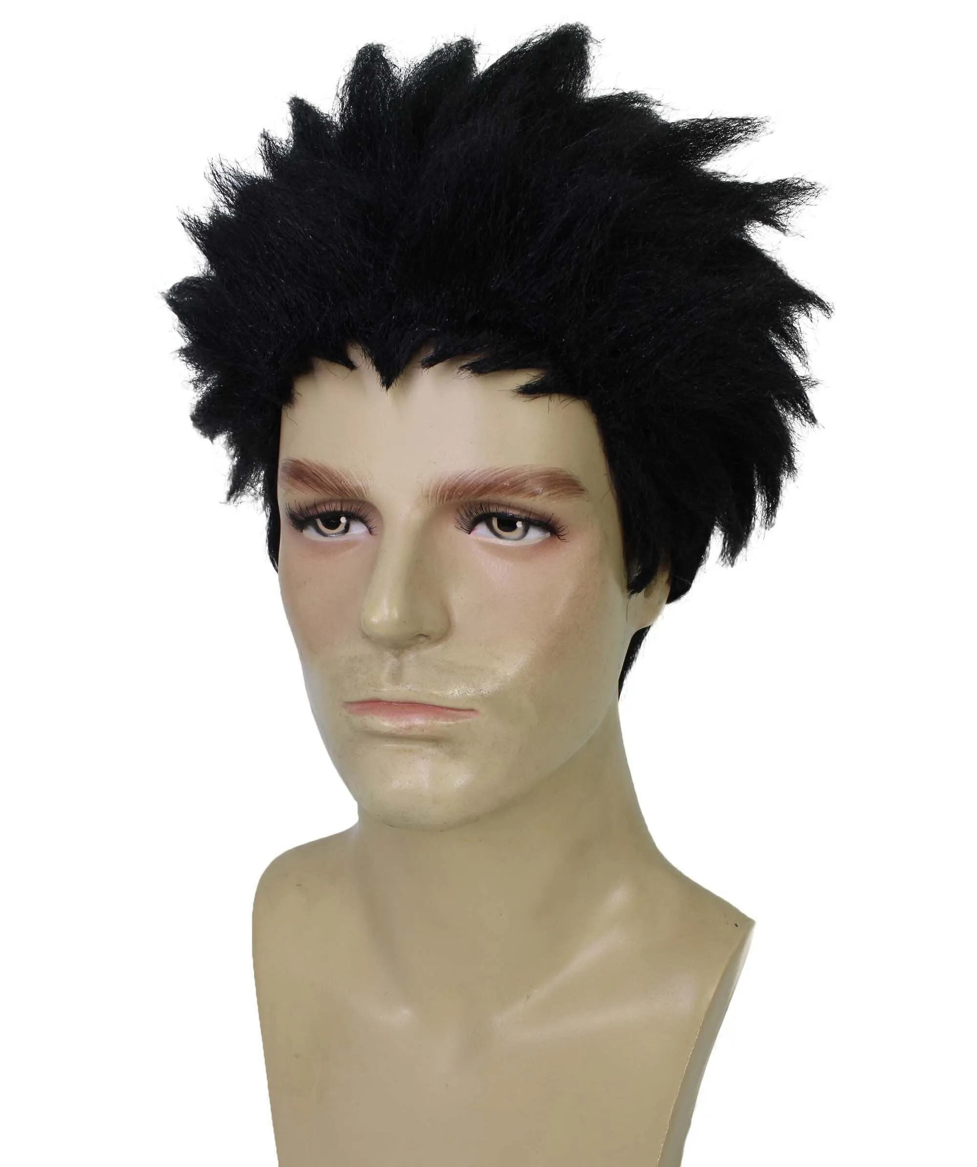 HPO Adult Men's Anime Spiky Black Wig |  Best for Halloween | Flame-retardant Synthetic Fiber