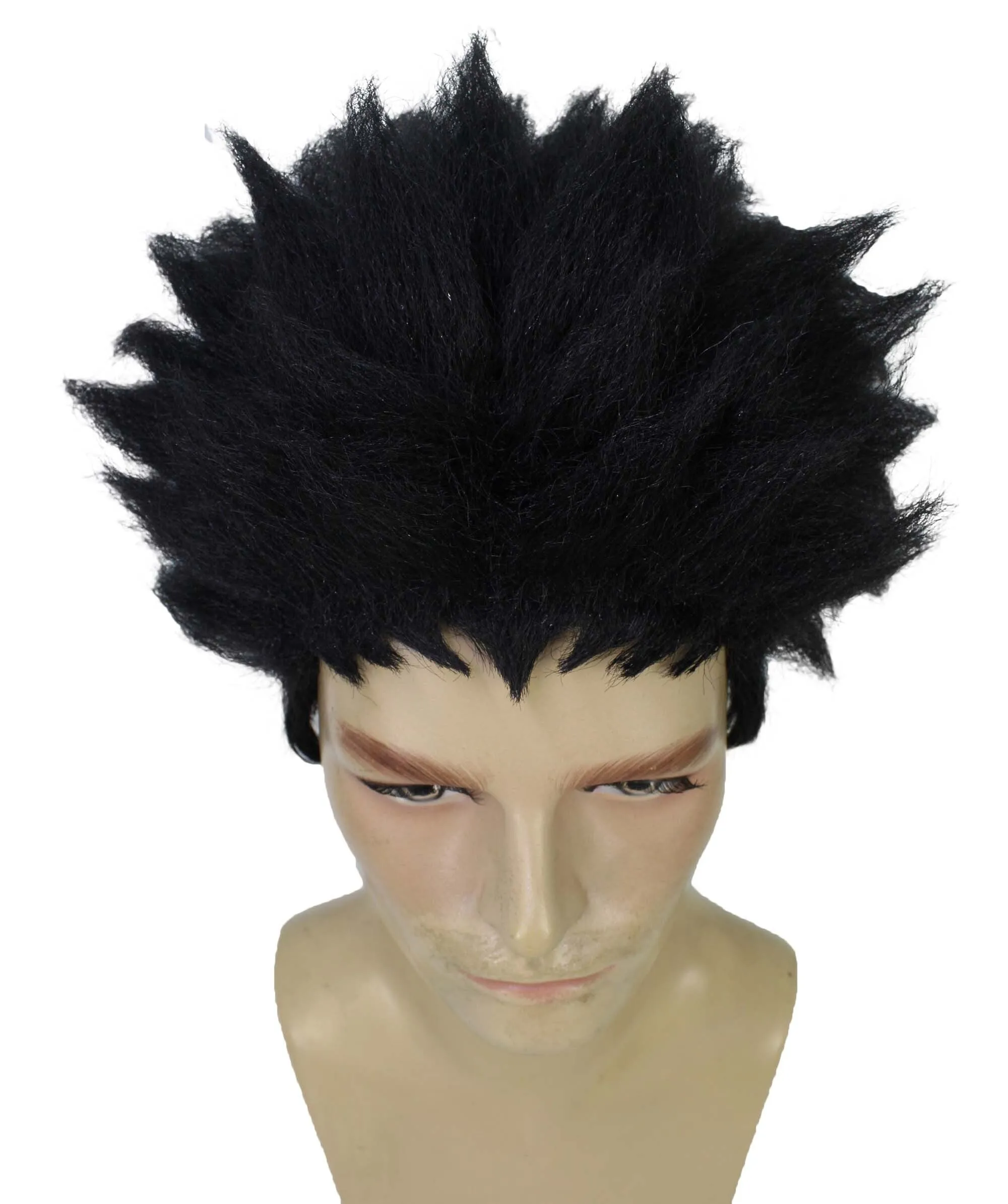 HPO Adult Men's Anime Spiky Black Wig |  Best for Halloween | Flame-retardant Synthetic Fiber