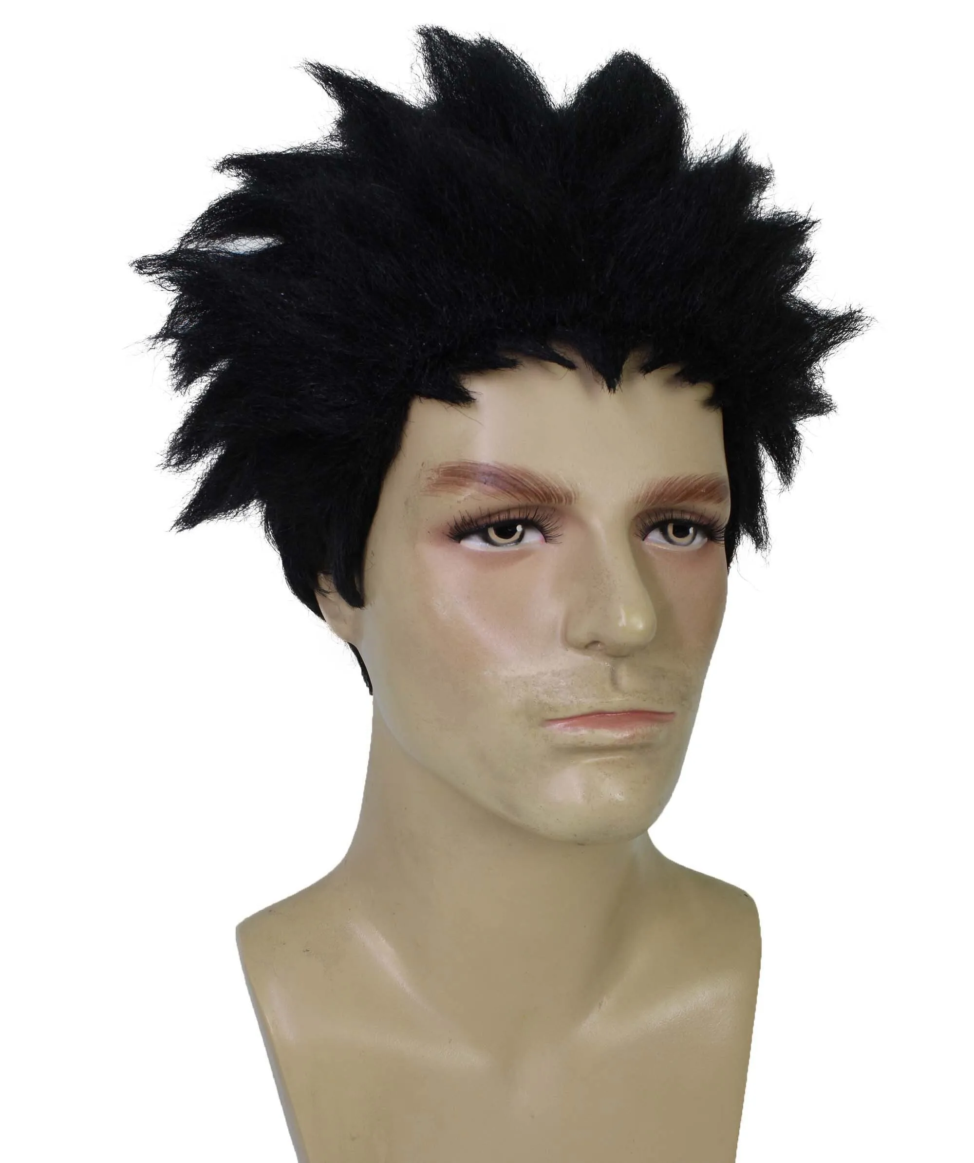 HPO Adult Men's Anime Spiky Black Wig |  Best for Halloween | Flame-retardant Synthetic Fiber