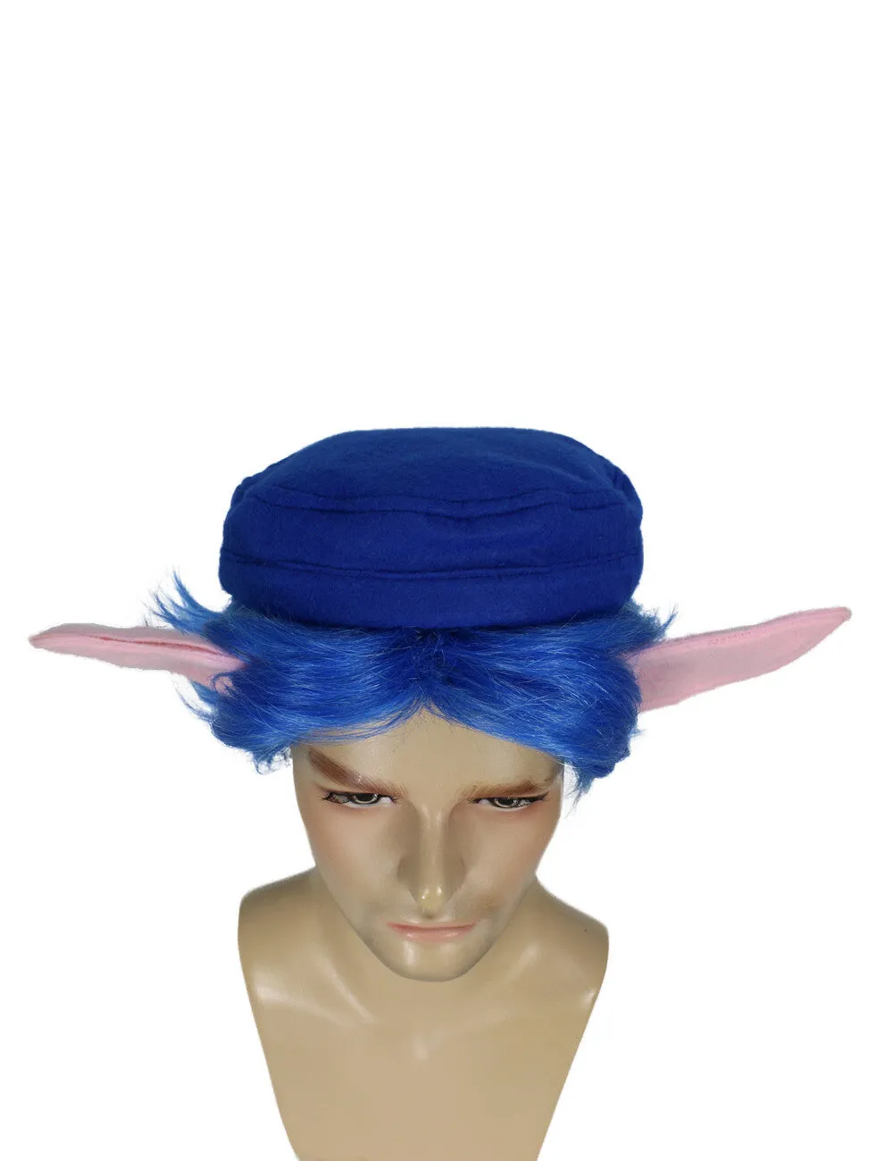 HPO Adult Men's blue wig with ear, perfect for Halloween, Flame-retardant synthetic fiber