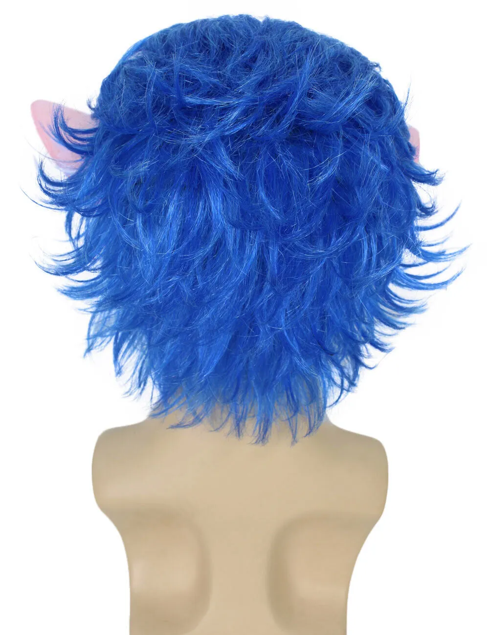 HPO Adult Men's blue wig with ear, perfect for Halloween, Flame-retardant synthetic fiber