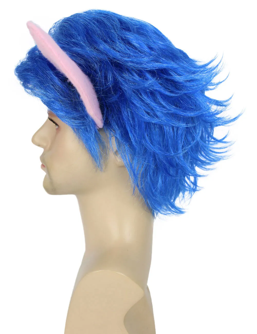 HPO Adult Men's blue wig with ear, perfect for Halloween, Flame-retardant synthetic fiber