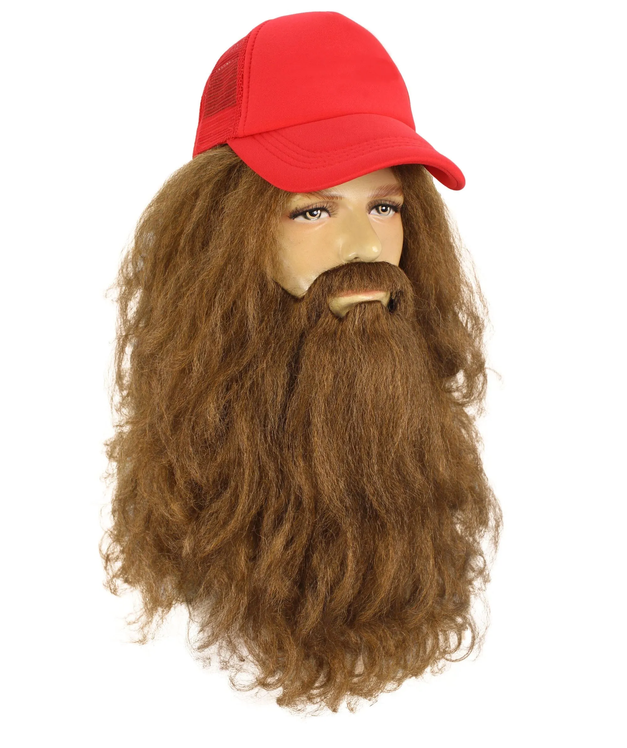 HPO Adult Men's Forrest Runner Movie Character Wig with Beard | Mustache & Cap | Best for Halloween | Flame-retardant Synthetic Fiber