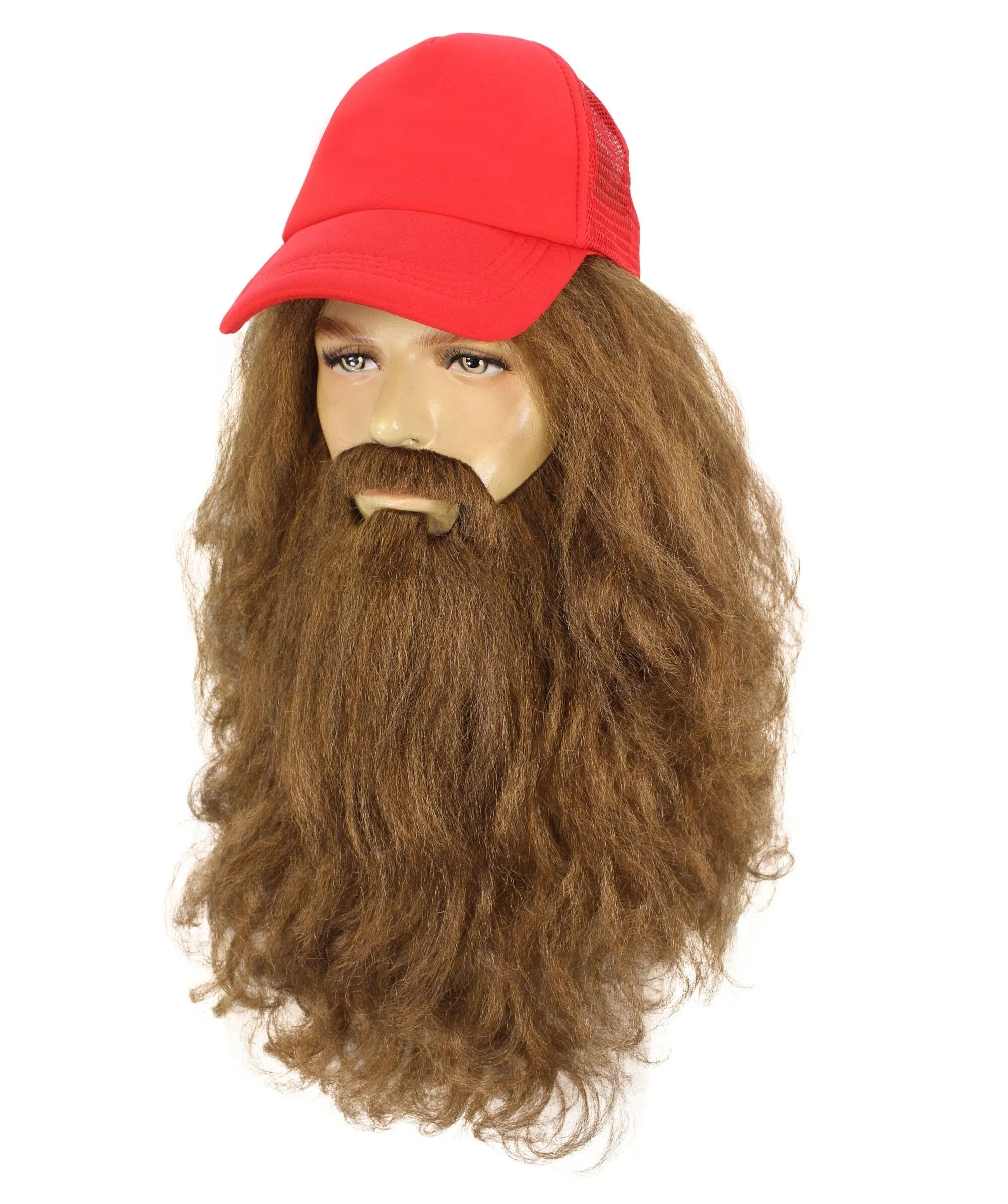HPO Adult Men's Forrest Runner Movie Character Wig with Beard | Mustache & Cap | Best for Halloween | Flame-retardant Synthetic Fiber