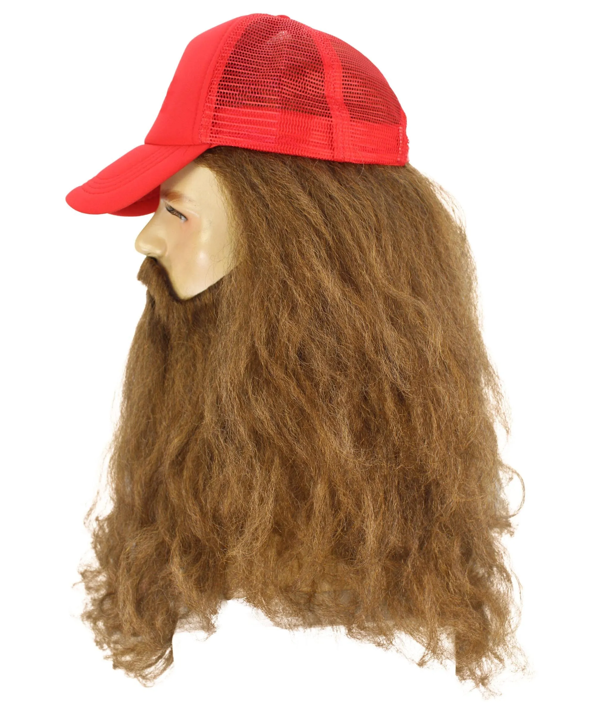 HPO Adult Men's Forrest Runner Movie Character Wig with Beard | Mustache & Cap | Best for Halloween | Flame-retardant Synthetic Fiber