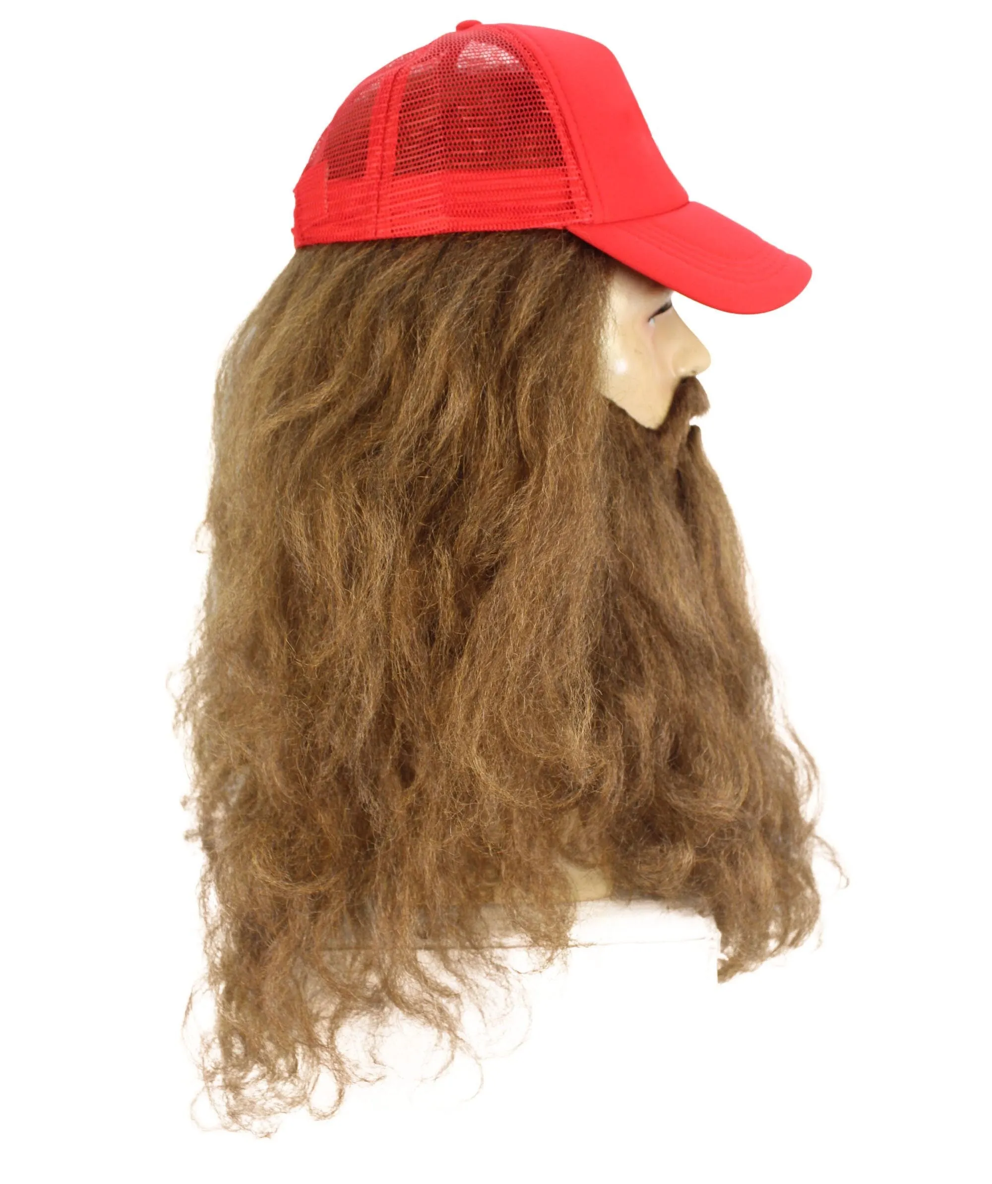 HPO Adult Men's Forrest Runner Movie Character Wig with Beard | Mustache & Cap | Best for Halloween | Flame-retardant Synthetic Fiber