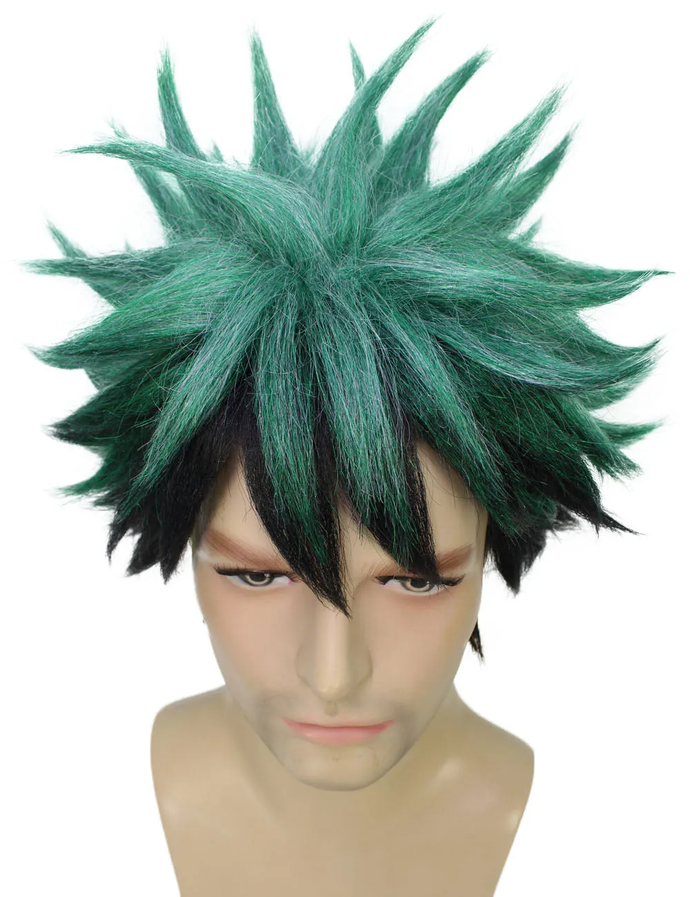 HPO Adult Men's Japanese Superhero Manga Dark-green Spiked Wig