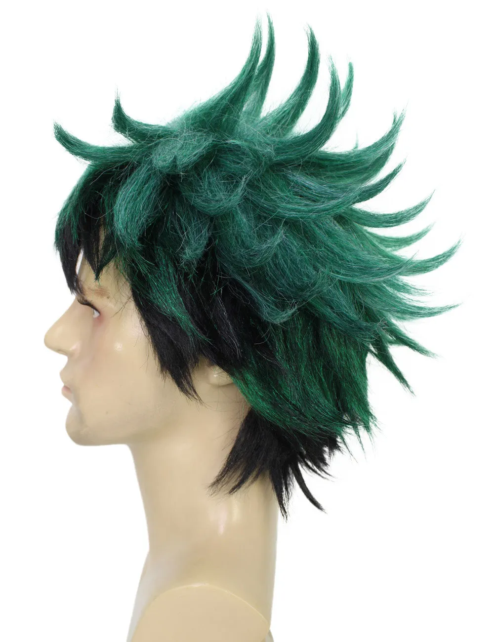 HPO Adult Men's Japanese Superhero Manga Dark-green Spiked Wig