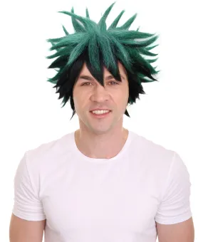 HPO Adult Men's Japanese Superhero Manga Dark-green Spiked Wig