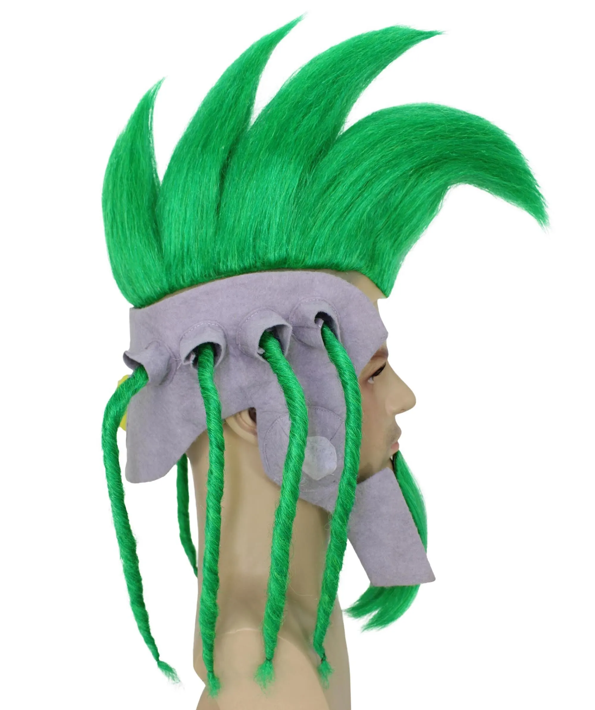 HPO Adult Men's Musical Video Game Antagonist Green Spiky Wig, Suitable for Halloween, Flame-retardant Synthetic Fiber