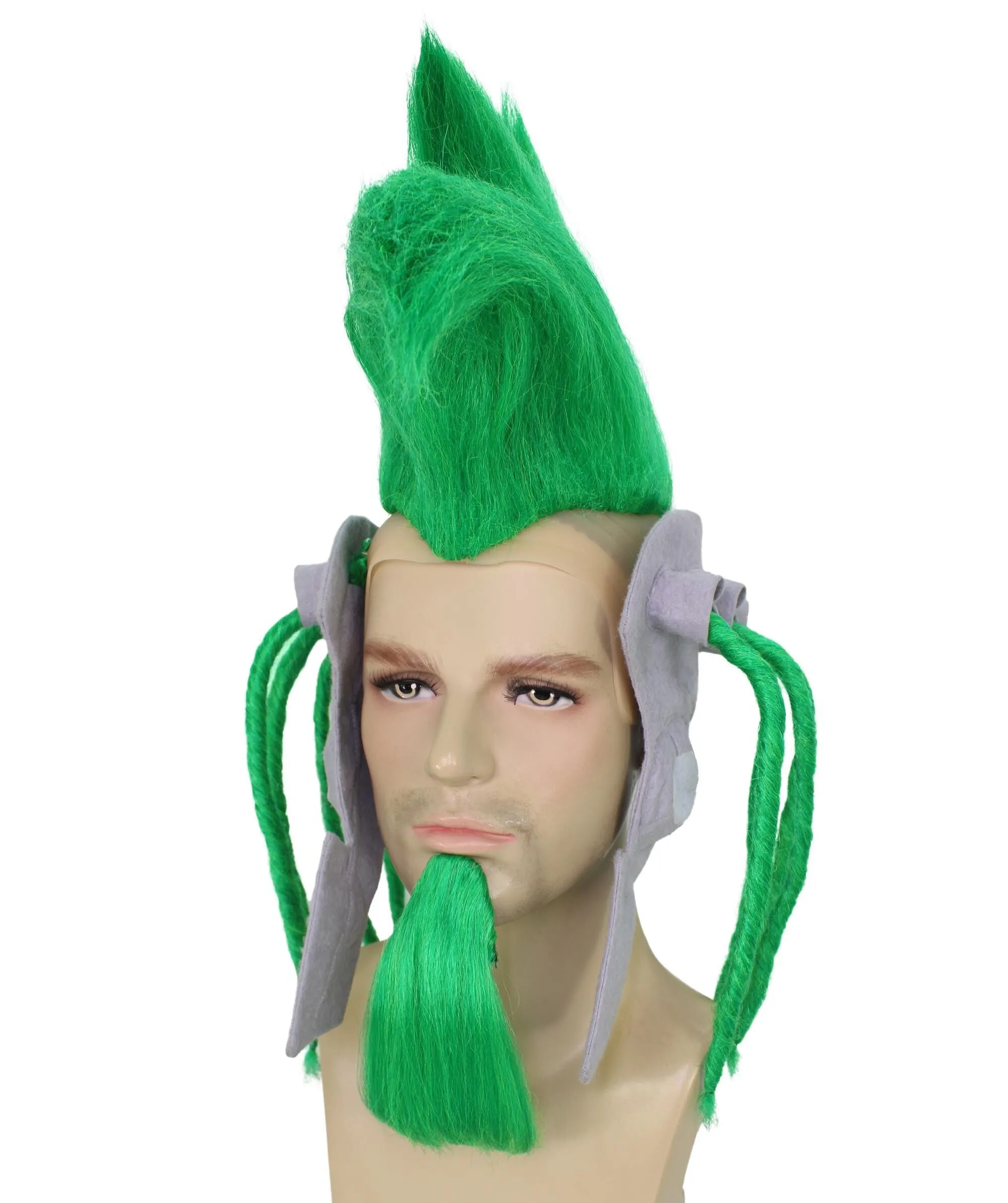 HPO Adult Men's Musical Video Game Antagonist Green Spiky Wig, Suitable for Halloween, Flame-retardant Synthetic Fiber