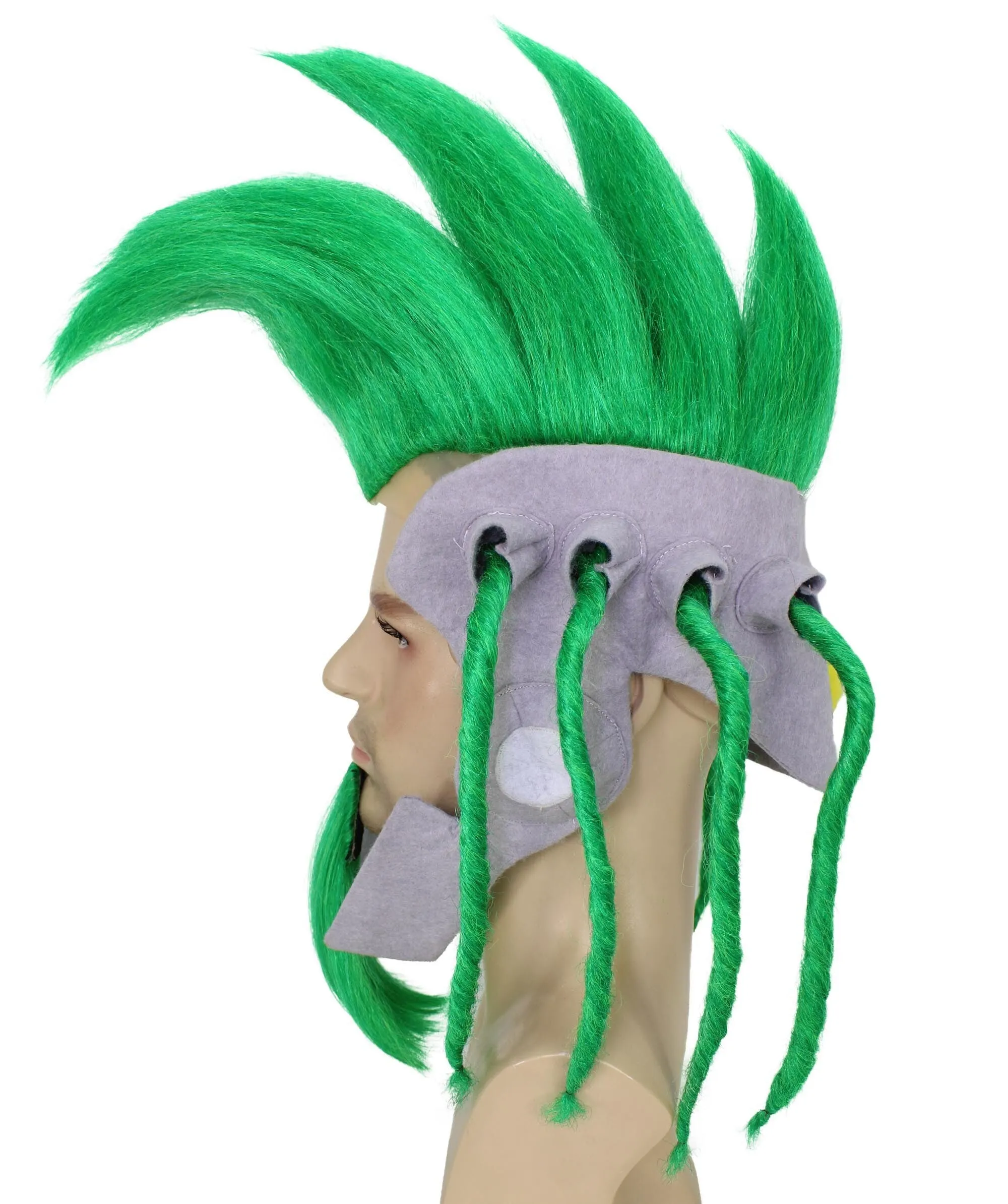 HPO Adult Men's Musical Video Game Antagonist Green Spiky Wig, Suitable for Halloween, Flame-retardant Synthetic Fiber