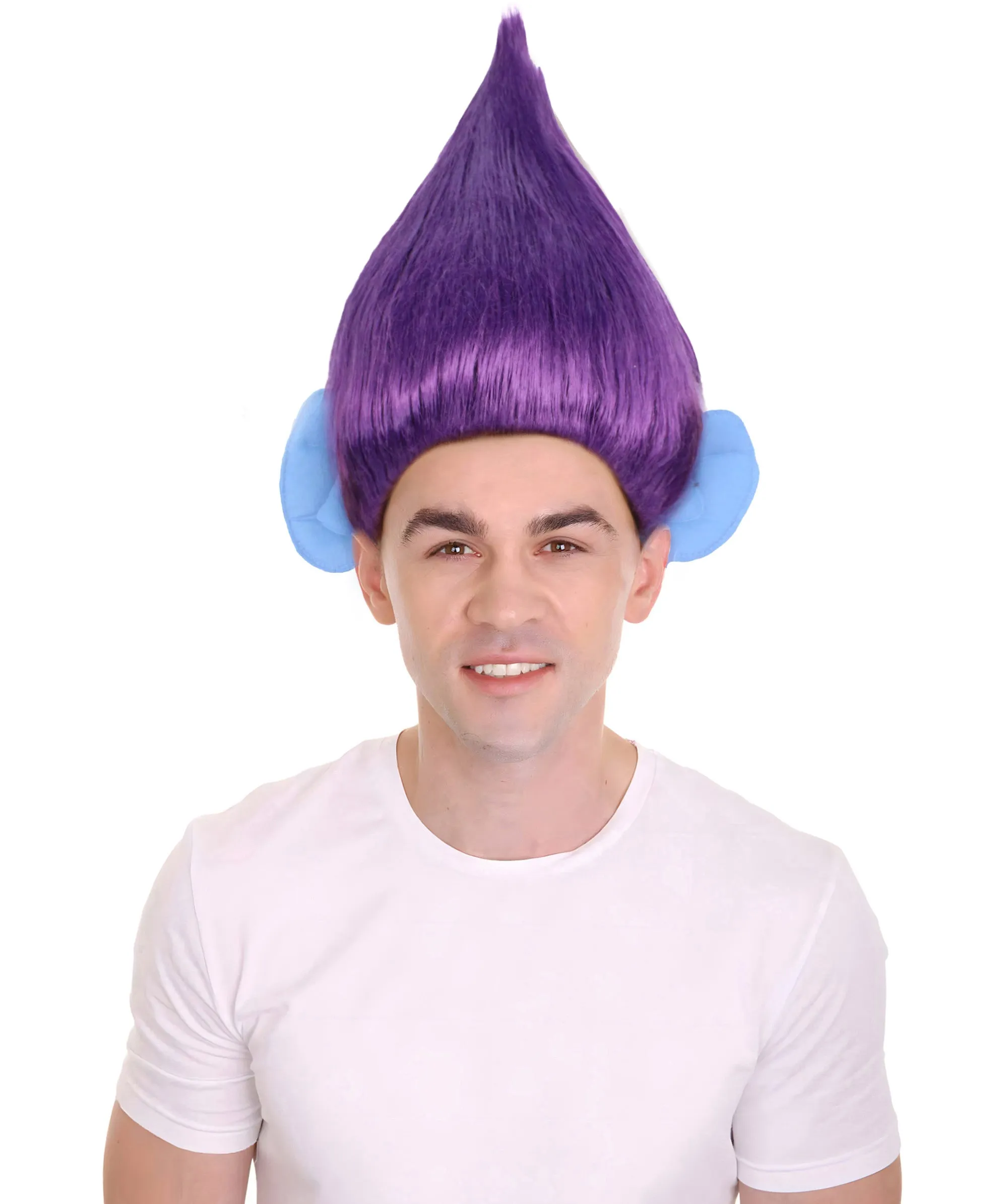 HPO Adult Men's Pointy Diamond Guy Troll Wig with Blue Ears | Multiple Color Options