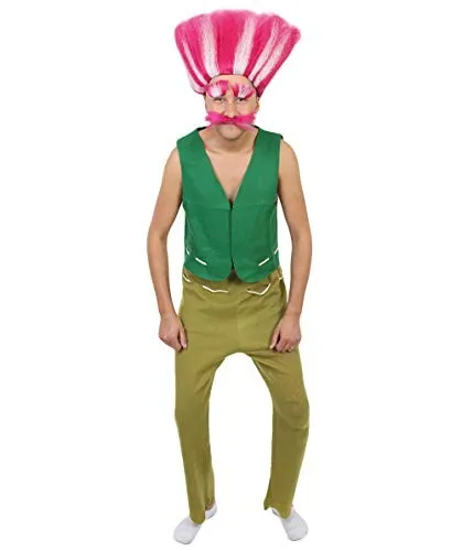HPO Adult Men's Unleash Your Fun with Our Vibrant Troll Costume and Wig Bundle | ideal for Halloween, costume parties | and themed events! Stand out and spread joy with this unique ensemble!