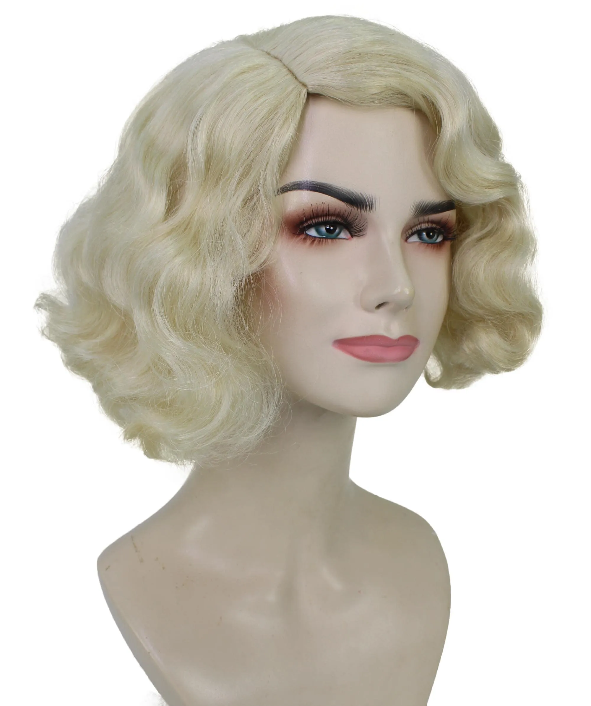 HPO Adult Women’s American Half-Blood Witch Blonde Wig, Blonde Retro-styled Wavy Wig,  Breathable Capless Cap, Flame-retardant Synthetic Fiber