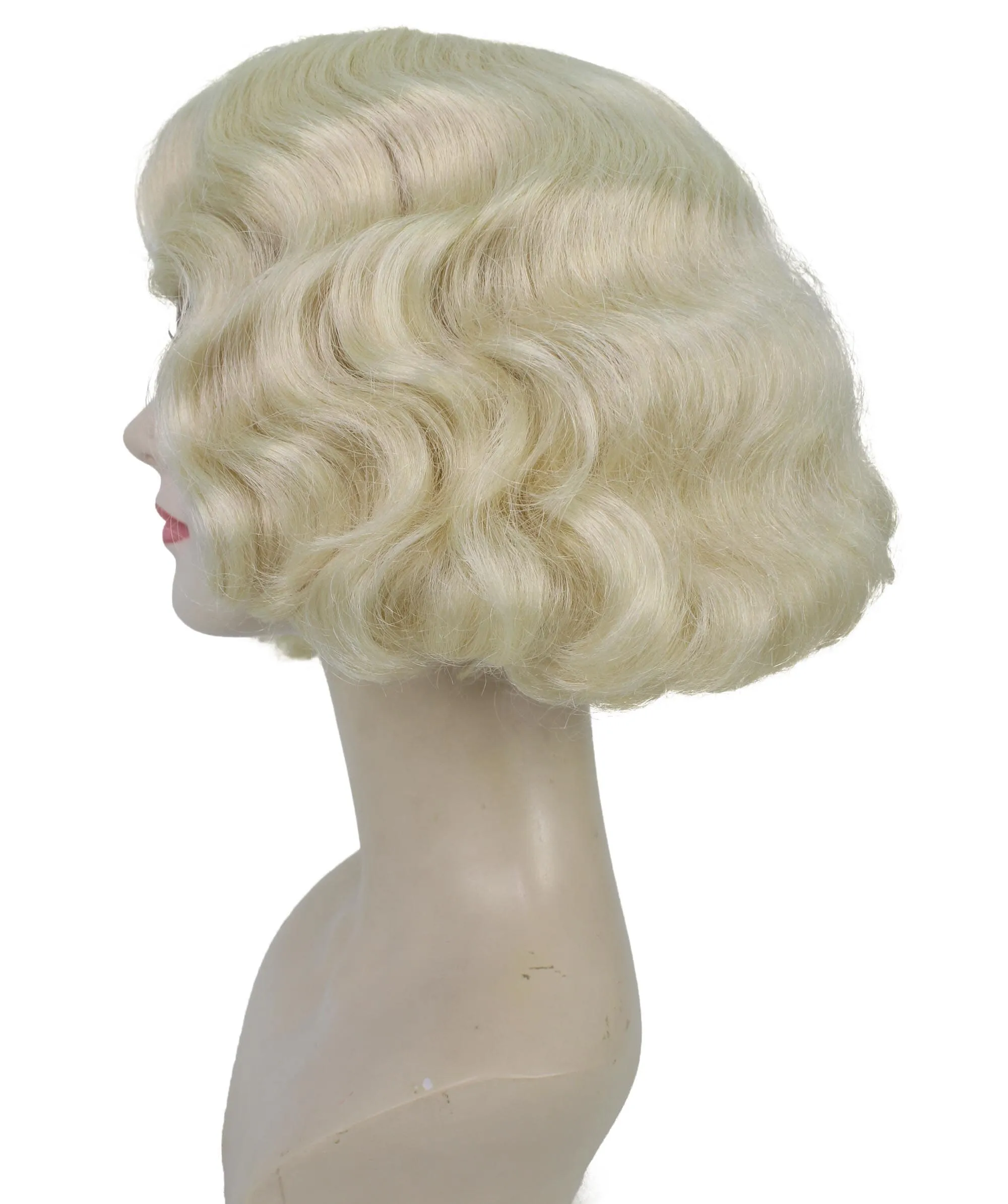 HPO Adult Women’s American Half-Blood Witch Blonde Wig, Blonde Retro-styled Wavy Wig,  Breathable Capless Cap, Flame-retardant Synthetic Fiber