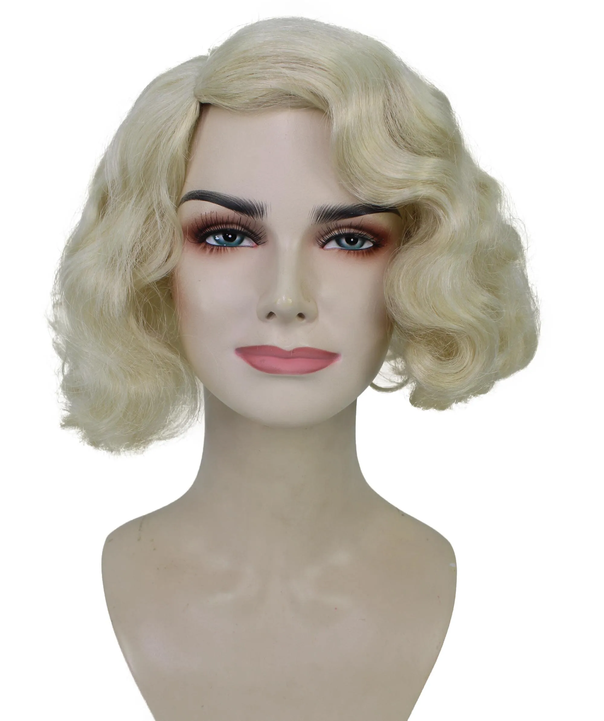 HPO Adult Women’s American Half-Blood Witch Blonde Wig, Blonde Retro-styled Wavy Wig,  Breathable Capless Cap, Flame-retardant Synthetic Fiber