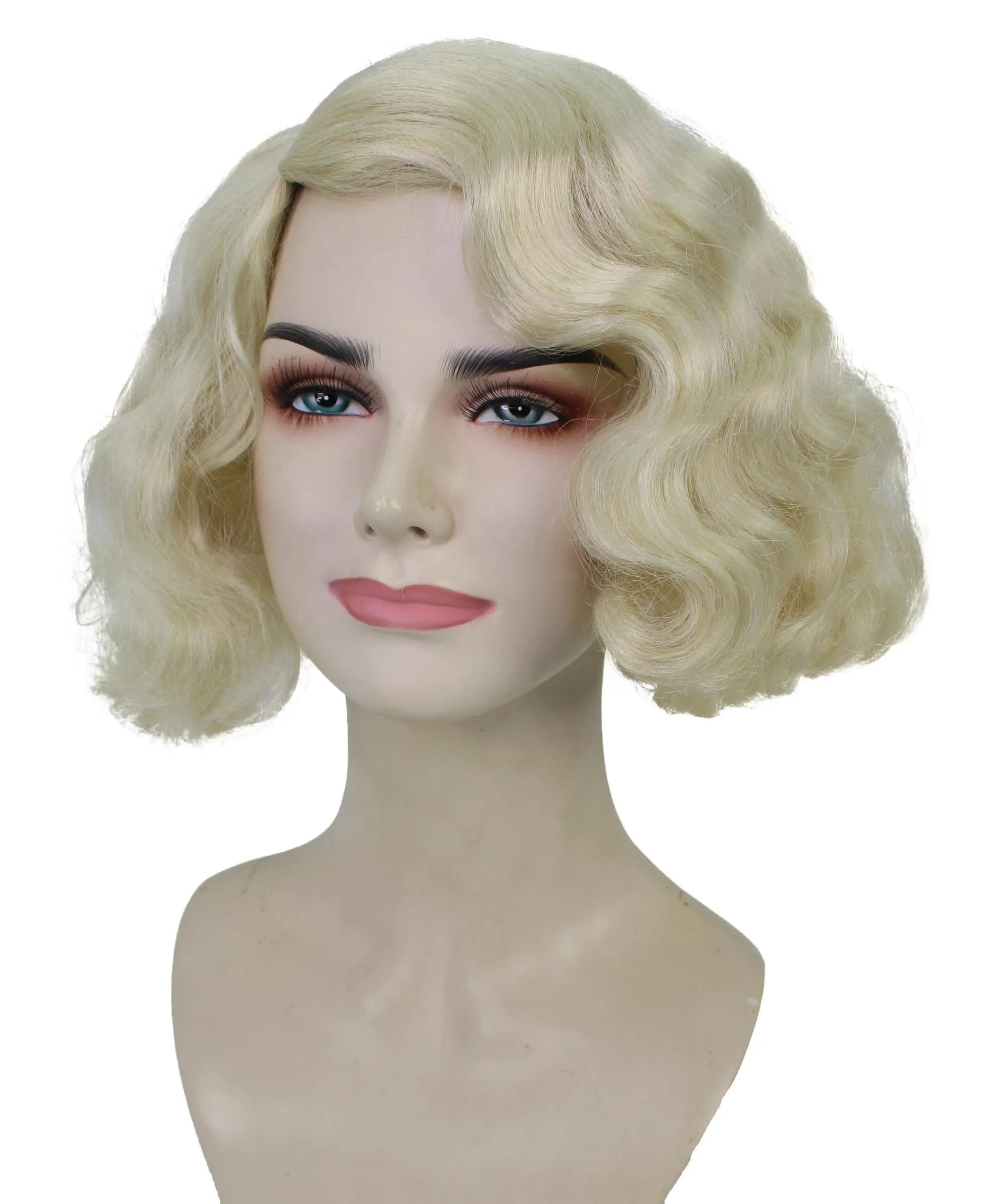HPO Adult Women’s American Half-Blood Witch Blonde Wig, Blonde Retro-styled Wavy Wig,  Breathable Capless Cap, Flame-retardant Synthetic Fiber