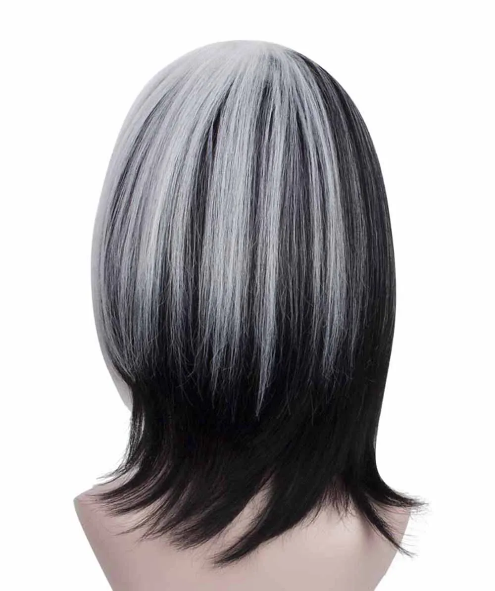 HPO Adult Women's Black & White Spot Wig, Perfect for Halloween, Flame-retardant Synthetic Fiber