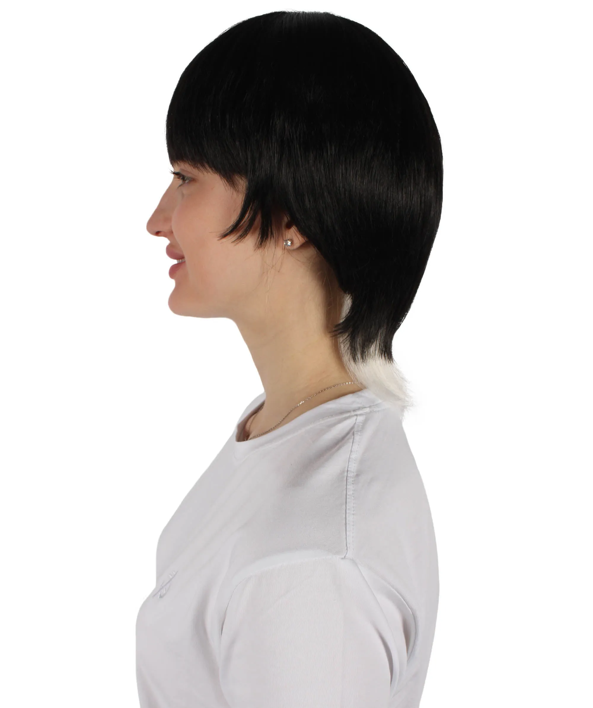 HPO Adult Women's Black and White Harajuku Gradient Mullet Wig| Perfect for Halloween| Flame-retardant Synthetic Fiber