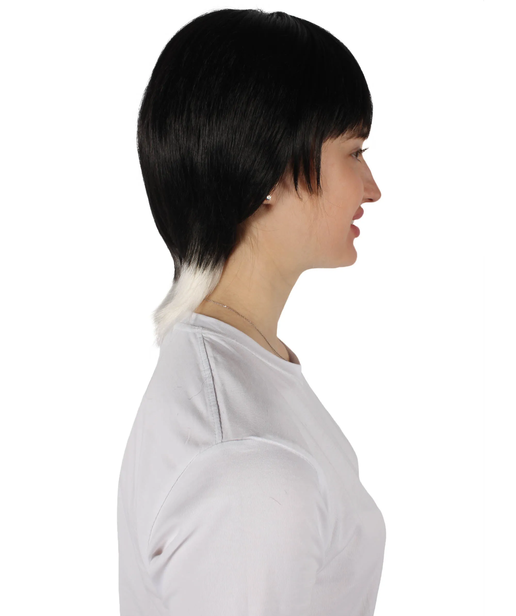 HPO Adult Women's Black and White Harajuku Gradient Mullet Wig| Perfect for Halloween| Flame-retardant Synthetic Fiber