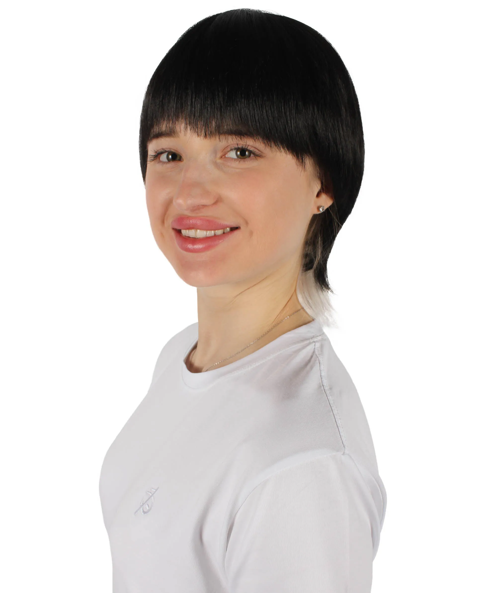 HPO Adult Women's Black and White Harajuku Gradient Mullet Wig| Perfect for Halloween| Flame-retardant Synthetic Fiber