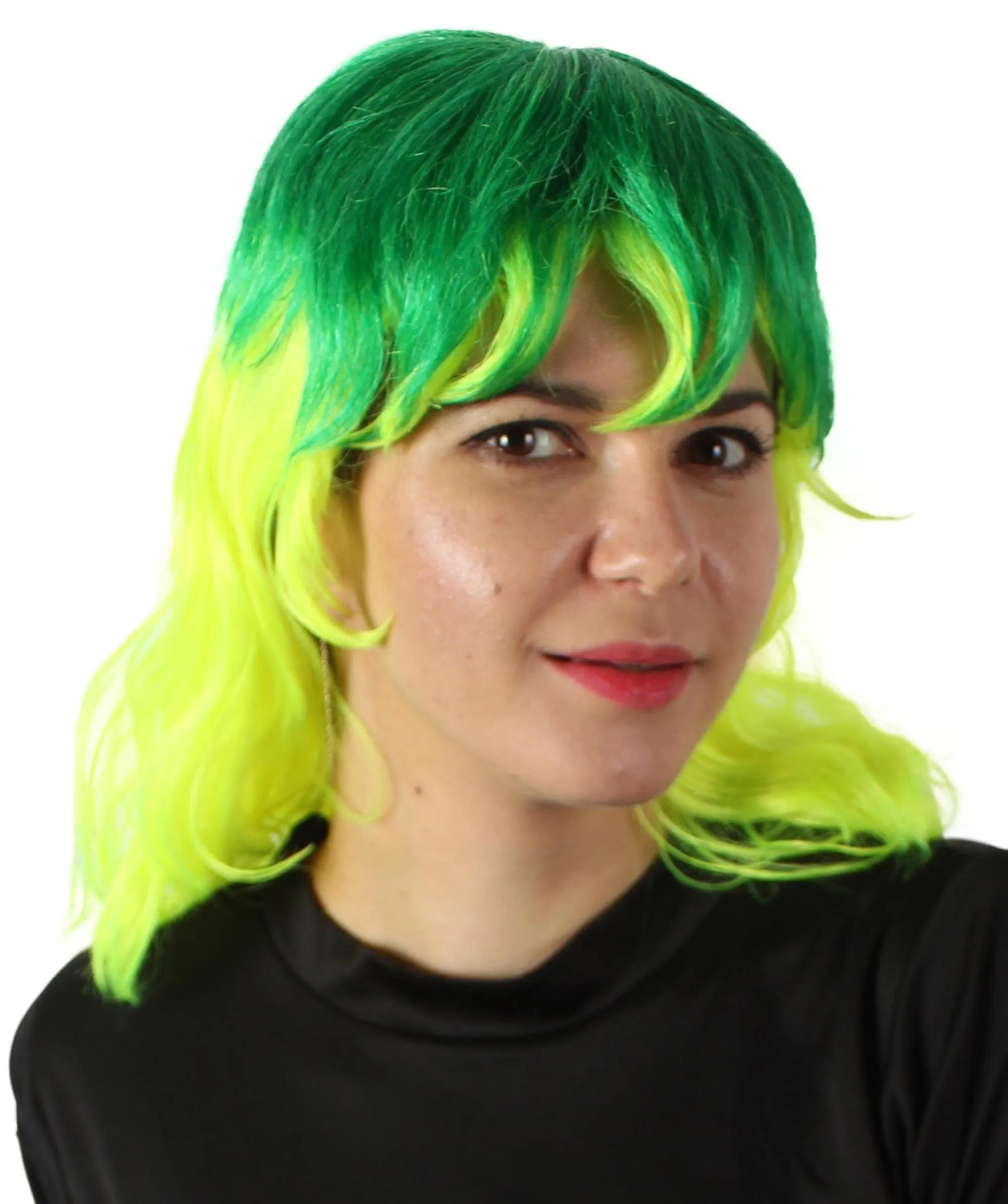 HPO Adult Women’s  Dark and Bright Lime Green Choppy 80's Mullet Wig | Perfect for your Halloween & Cosplay Party!