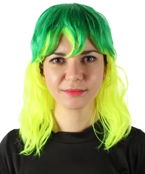 HPO Adult Women’s  Dark and Bright Lime Green Choppy 80's Mullet Wig | Perfect for your Halloween & Cosplay Party!