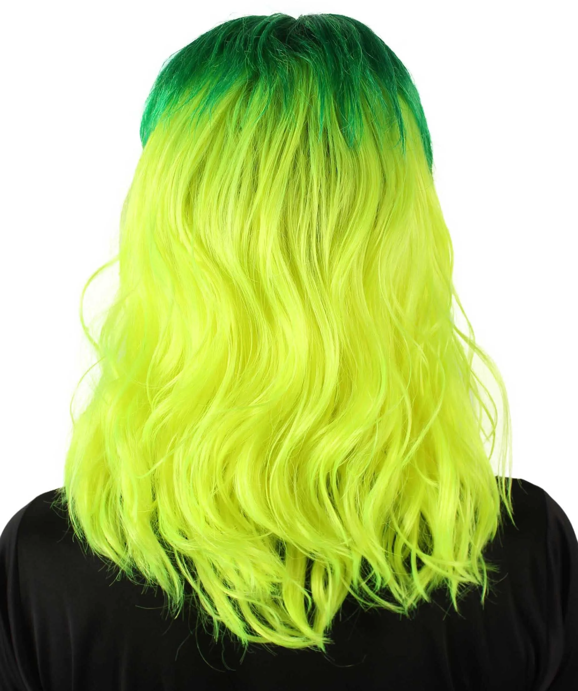 HPO Adult Women’s  Dark and Bright Lime Green Choppy 80's Mullet Wig | Perfect for your Halloween & Cosplay Party!