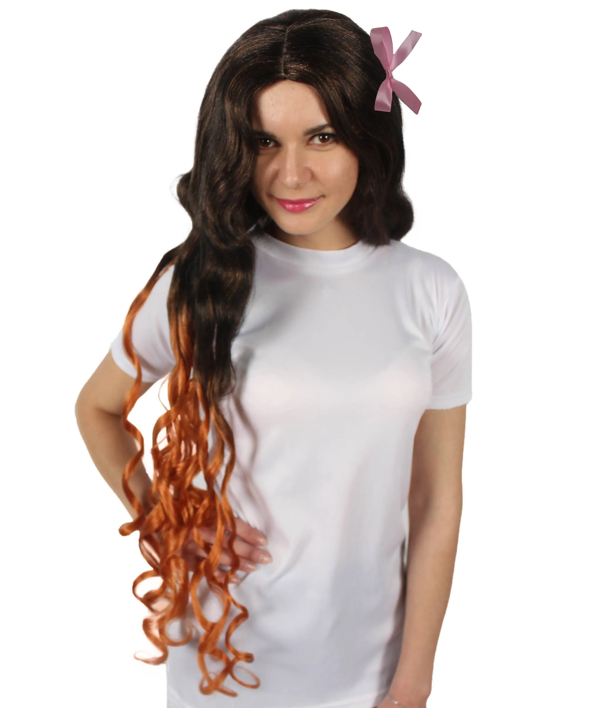 HPO Adult Women's Demon Manga Long Black and Flame-Orange Wig