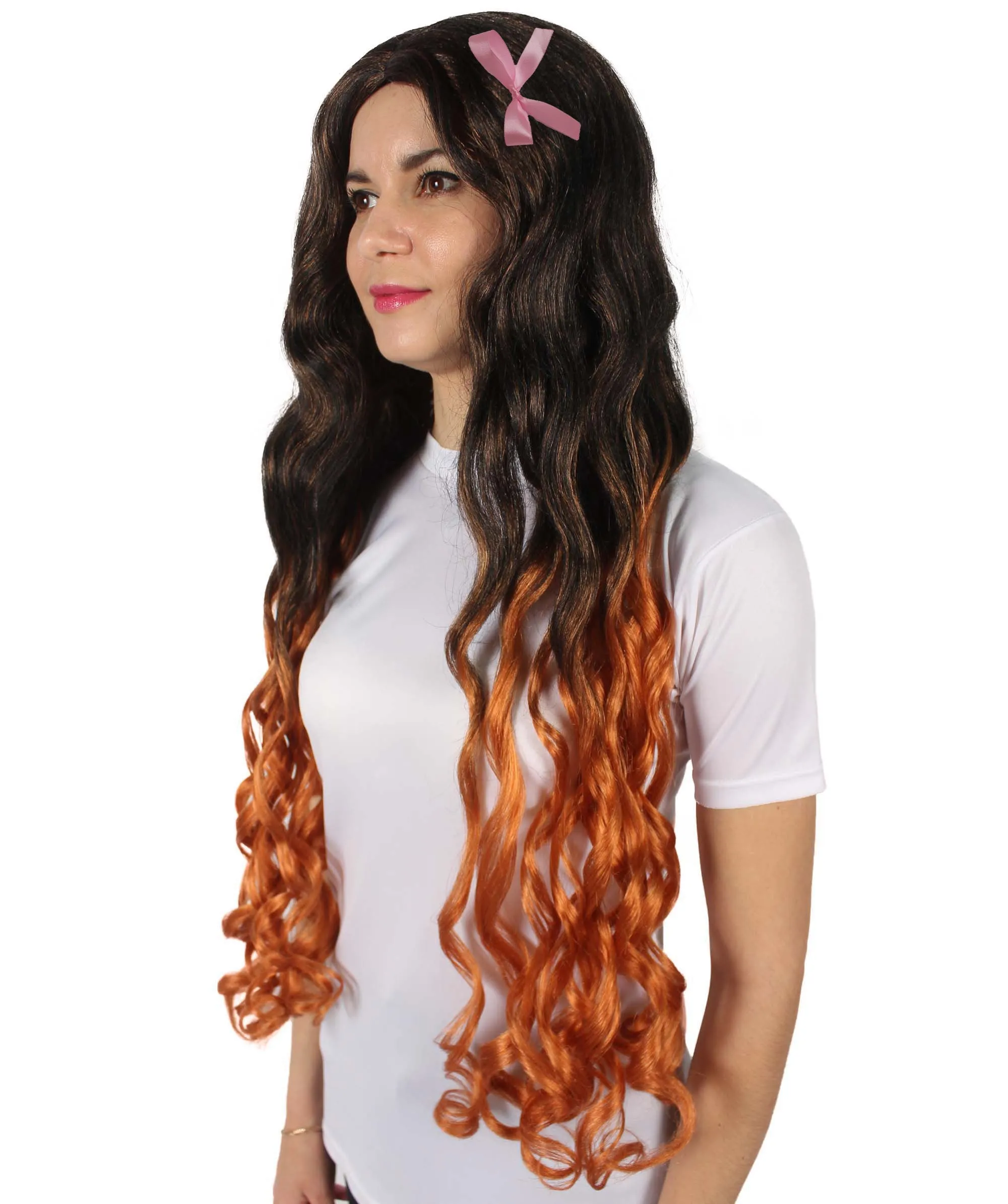 HPO Adult Women's Demon Manga Long Black and Flame-Orange Wig