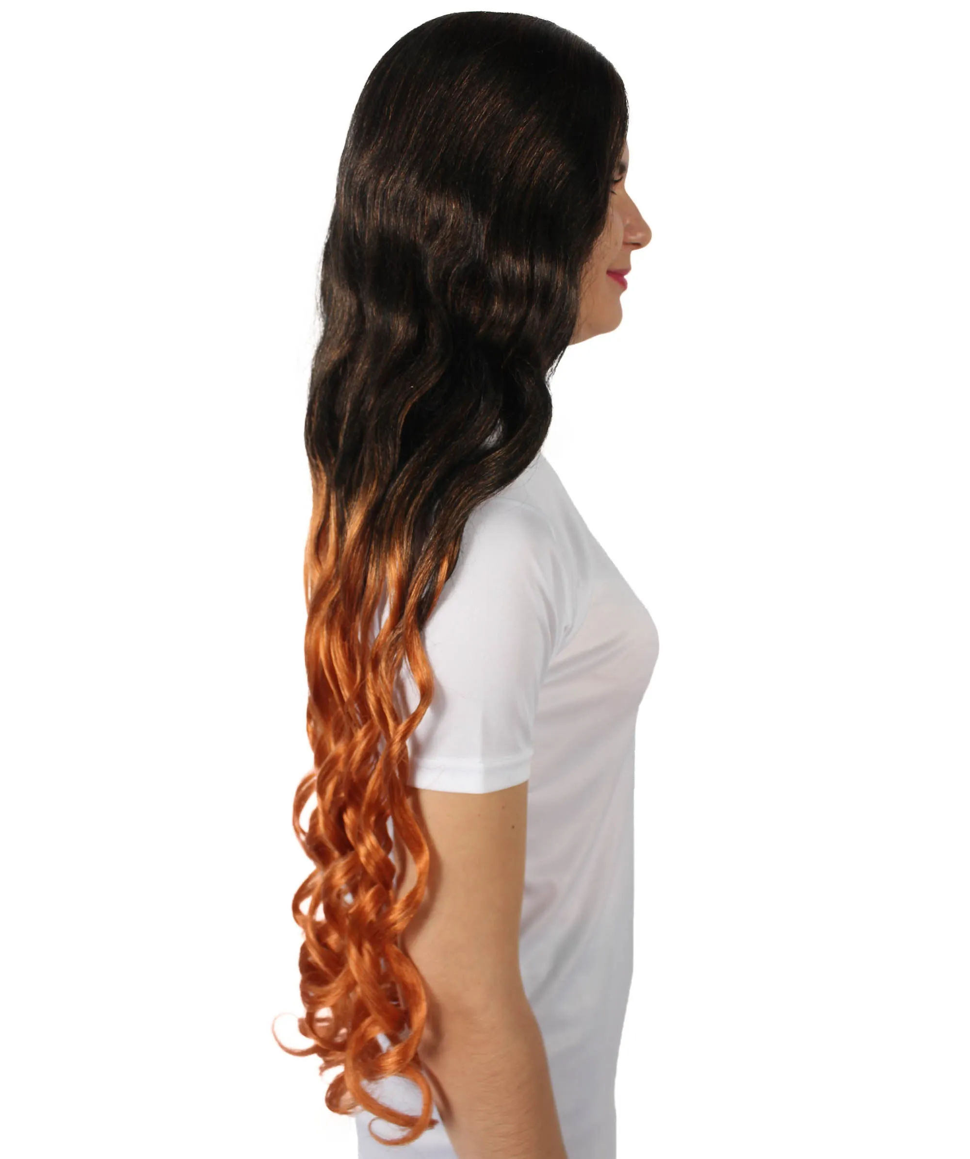 HPO Adult Women's Demon Manga Long Black and Flame-Orange Wig