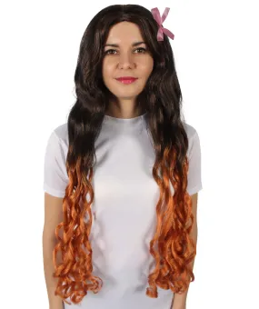 HPO Adult Women's Demon Manga Long Black and Flame-Orange Wig